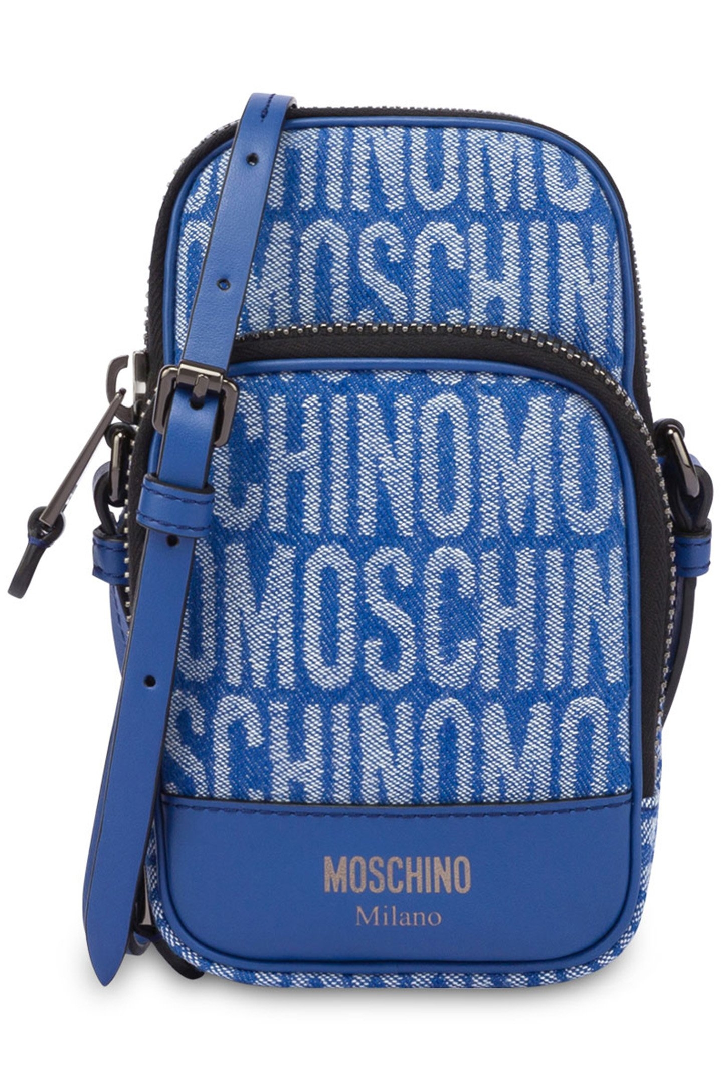 ALLOVER LOGO DENIM CELL PHONE BAG BLUE 1