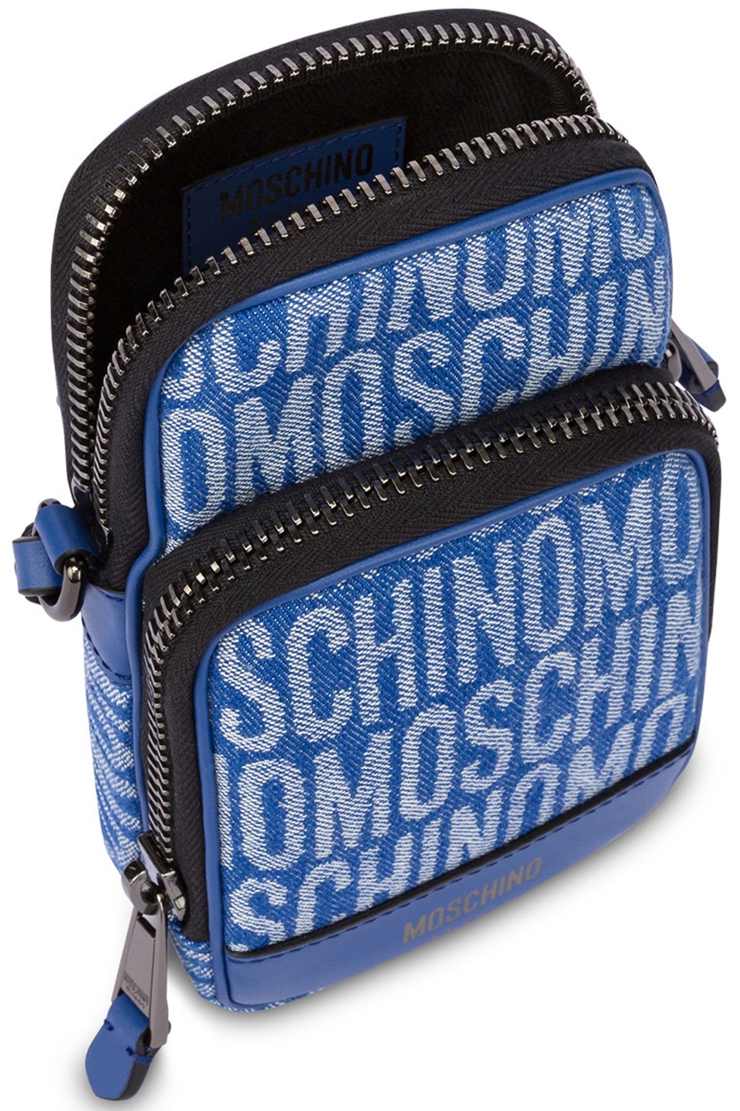 ALLOVER LOGO DENIM CELL PHONE BAG BLUE 3