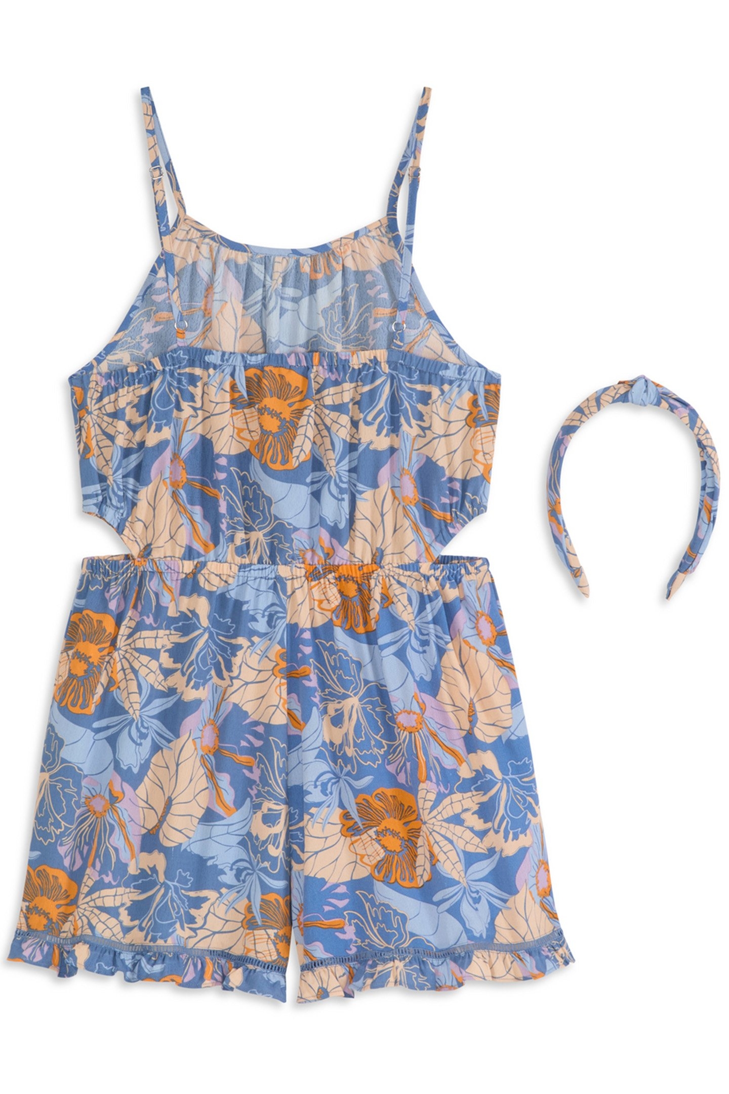 GIRLS S&S 2 PC ROMPER AND HEADBAND SET BLUE/GREY 2