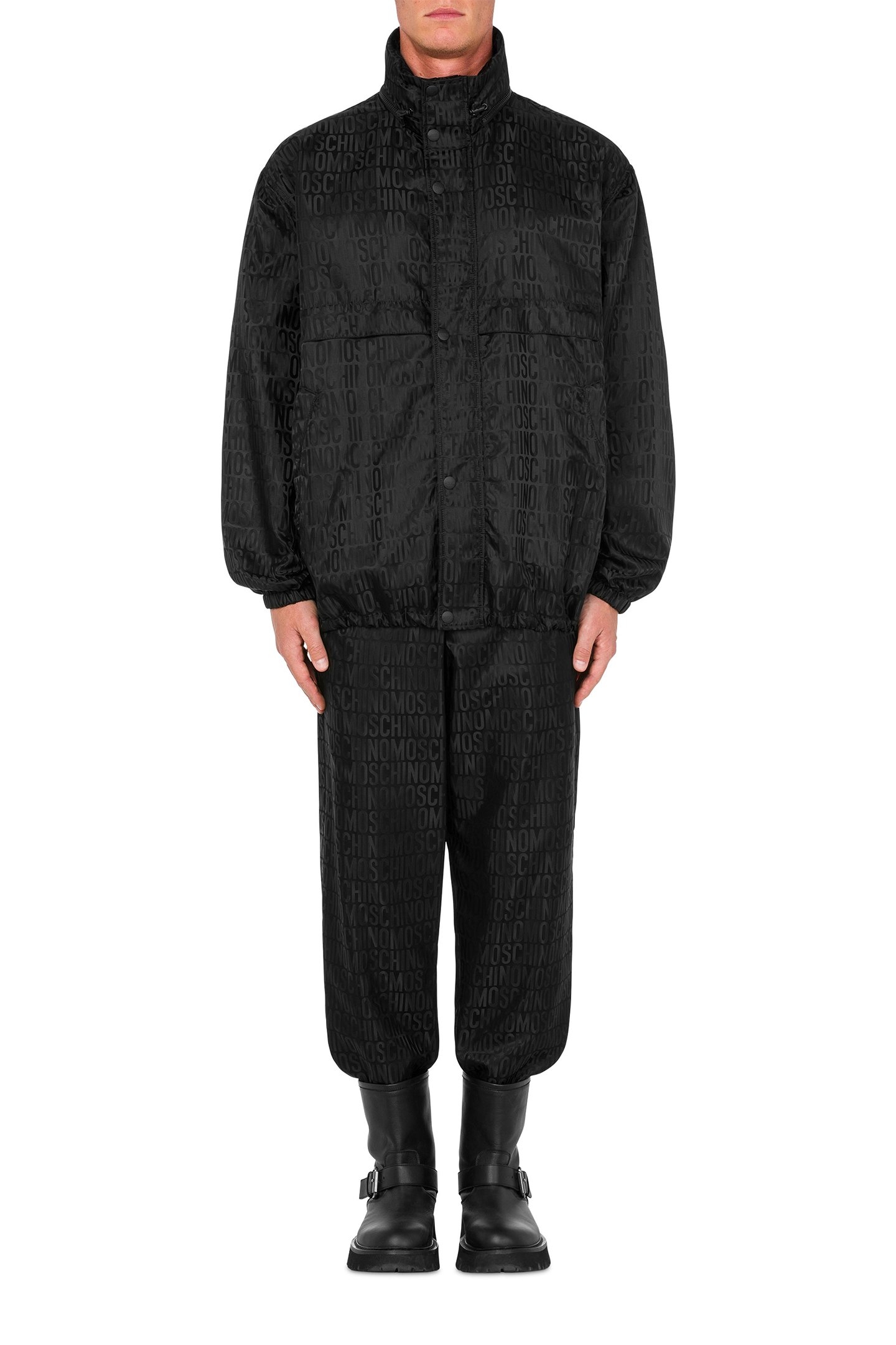 WINDBREAKER IN NYLON JACQUARD ALLOVER LOGO BLACK 1