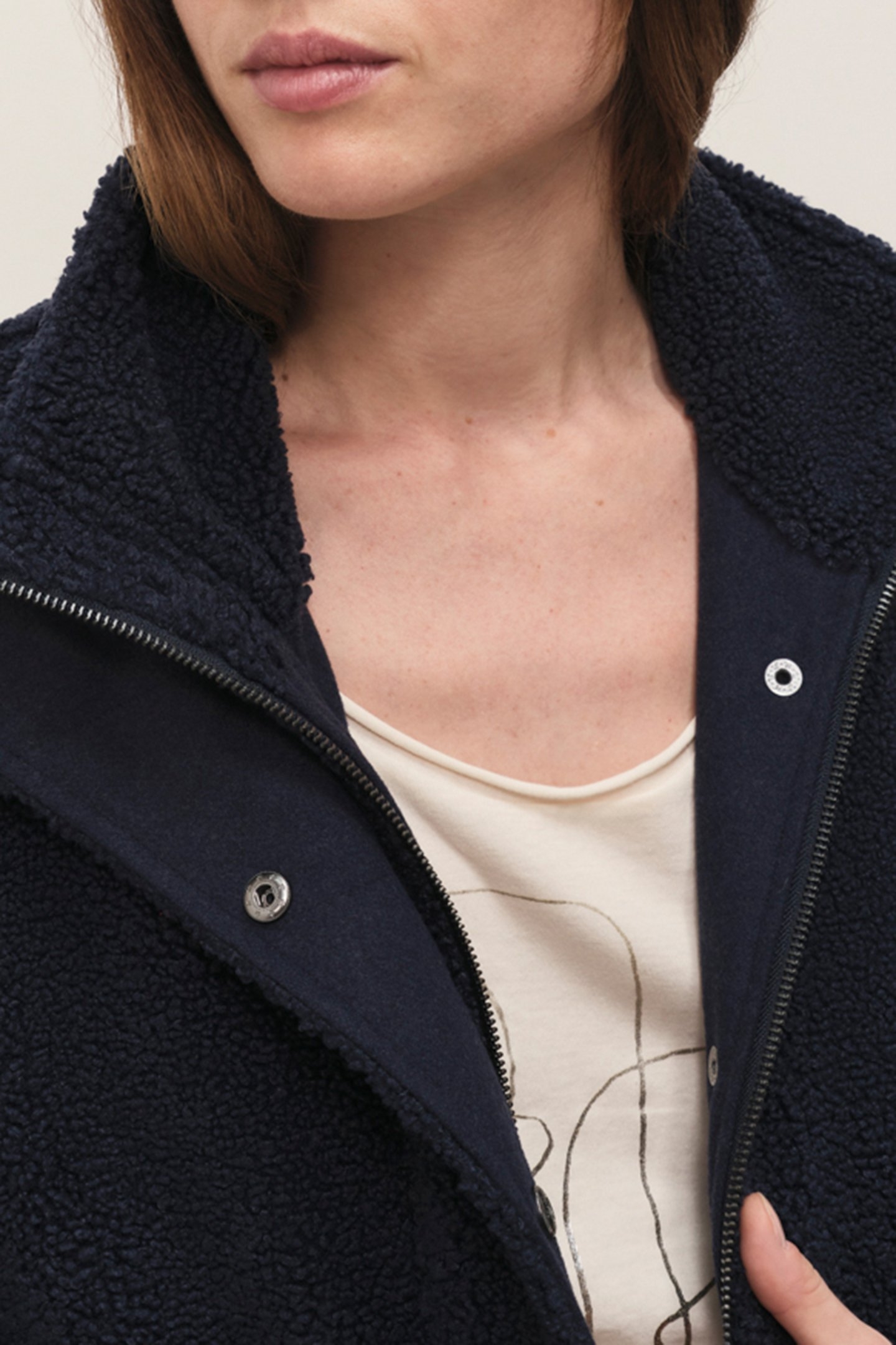 DIANA - NAVY SHERPA BOUCLETTE MID-LENGTH COAT 8