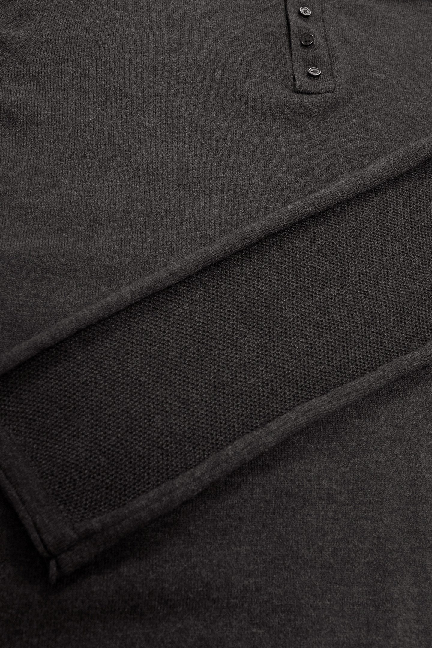 CHARCOAL KNIT BUTTON-NECK SWEATER WITH ROLLED EDGES 7