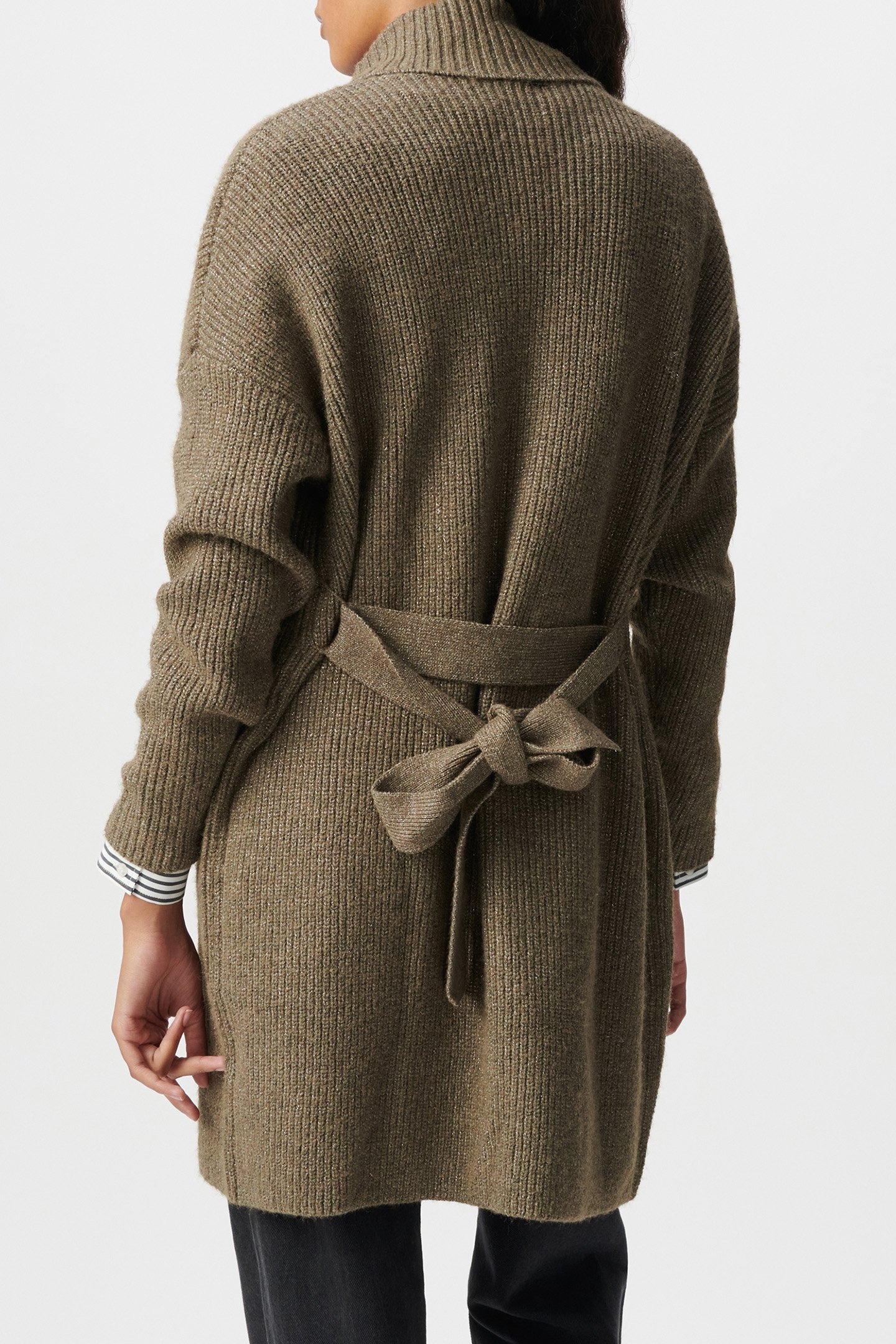 BELTED KHAKI ARMY CARDIGAN LUREX KNIT 2