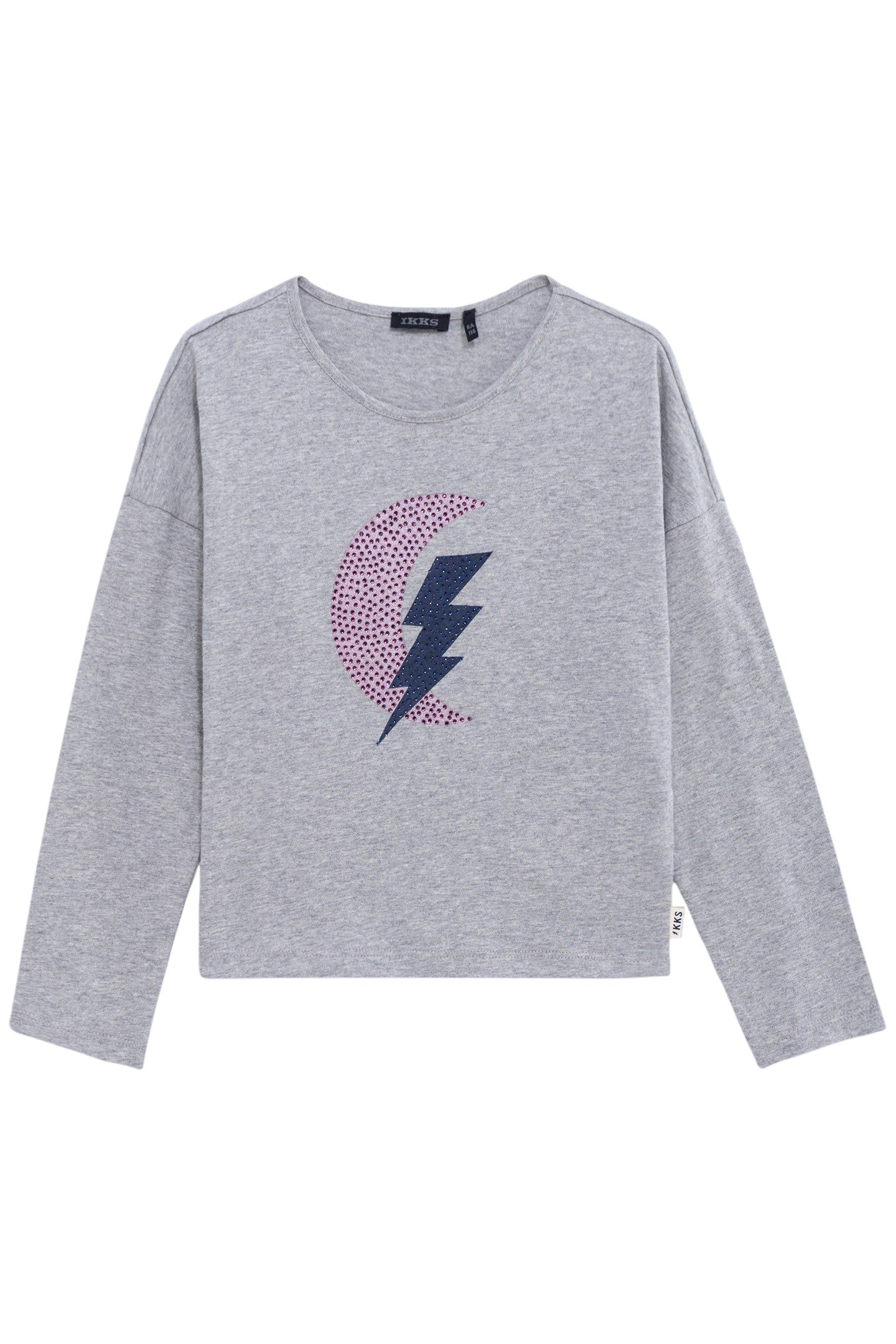 GIRL’S GREY T-SHIRT WITH DIAMANTE LIGHTNING AND MOONS 1