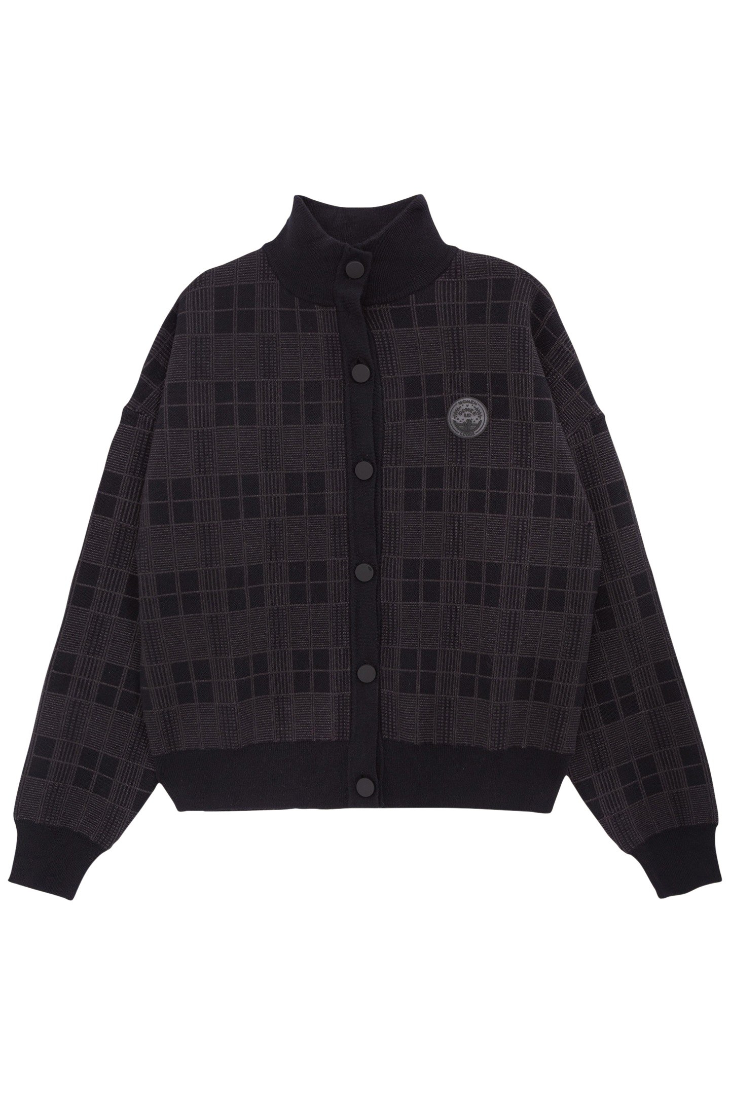 BLACK KNIT CARDIGAN WITH CHECK JACQUARD MOTIF 4