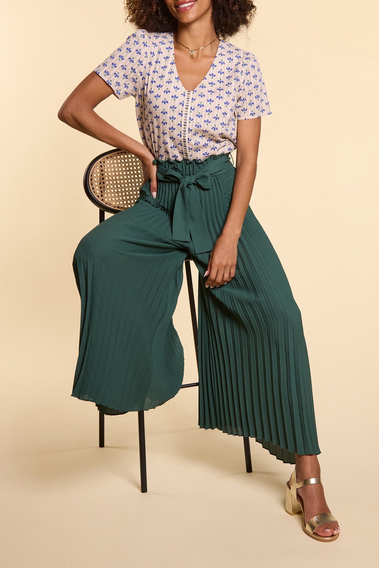 NIGHT GREEN PLEATED WIDE-LEG TROUSERS 4