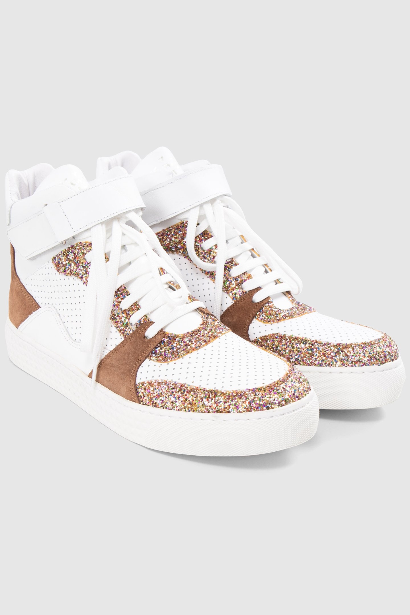 HIGH-TOP BROWN AND WHITE SEQUINED SNEAKERS 2