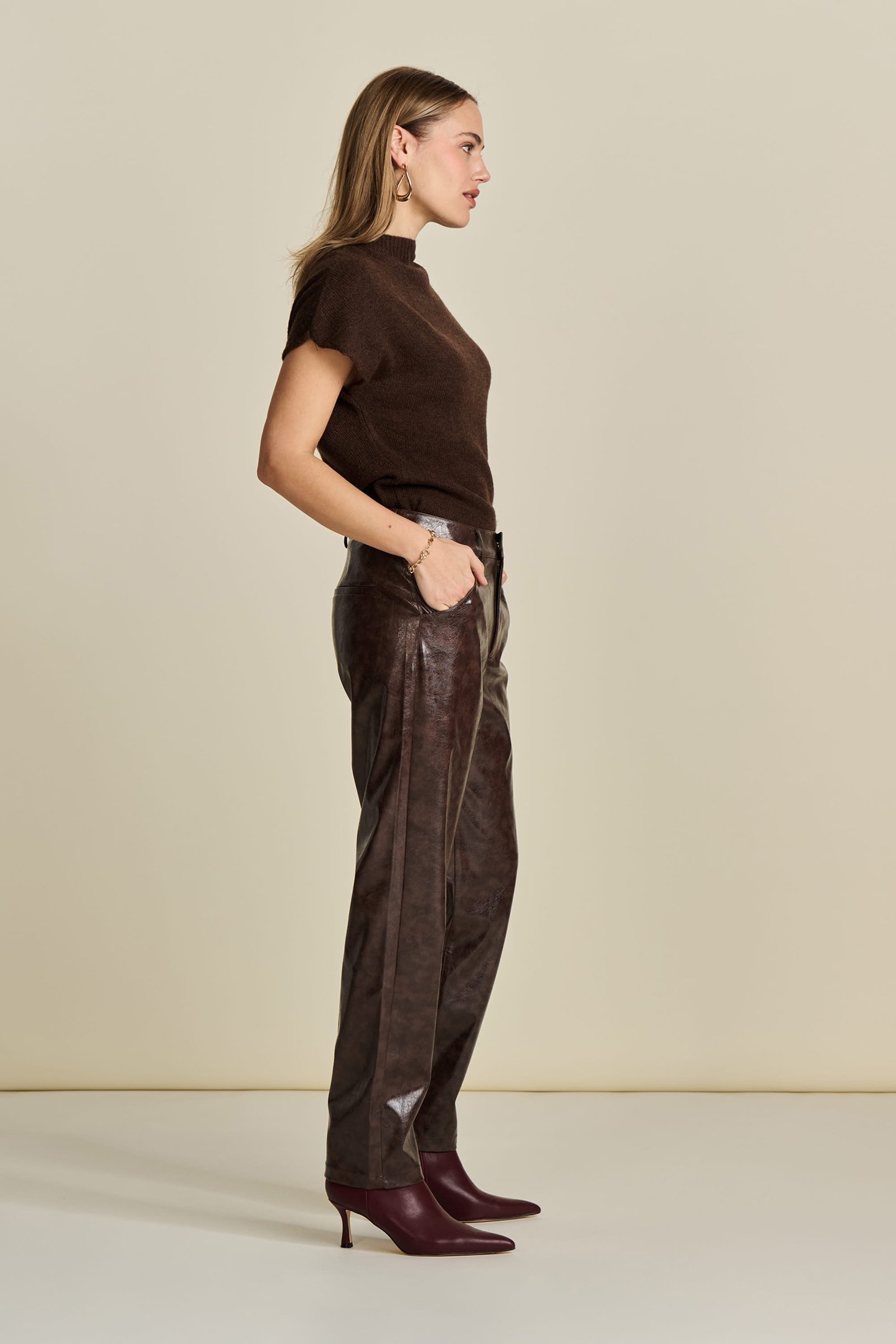 PANTS - FAUX LEATHER BROWN 4