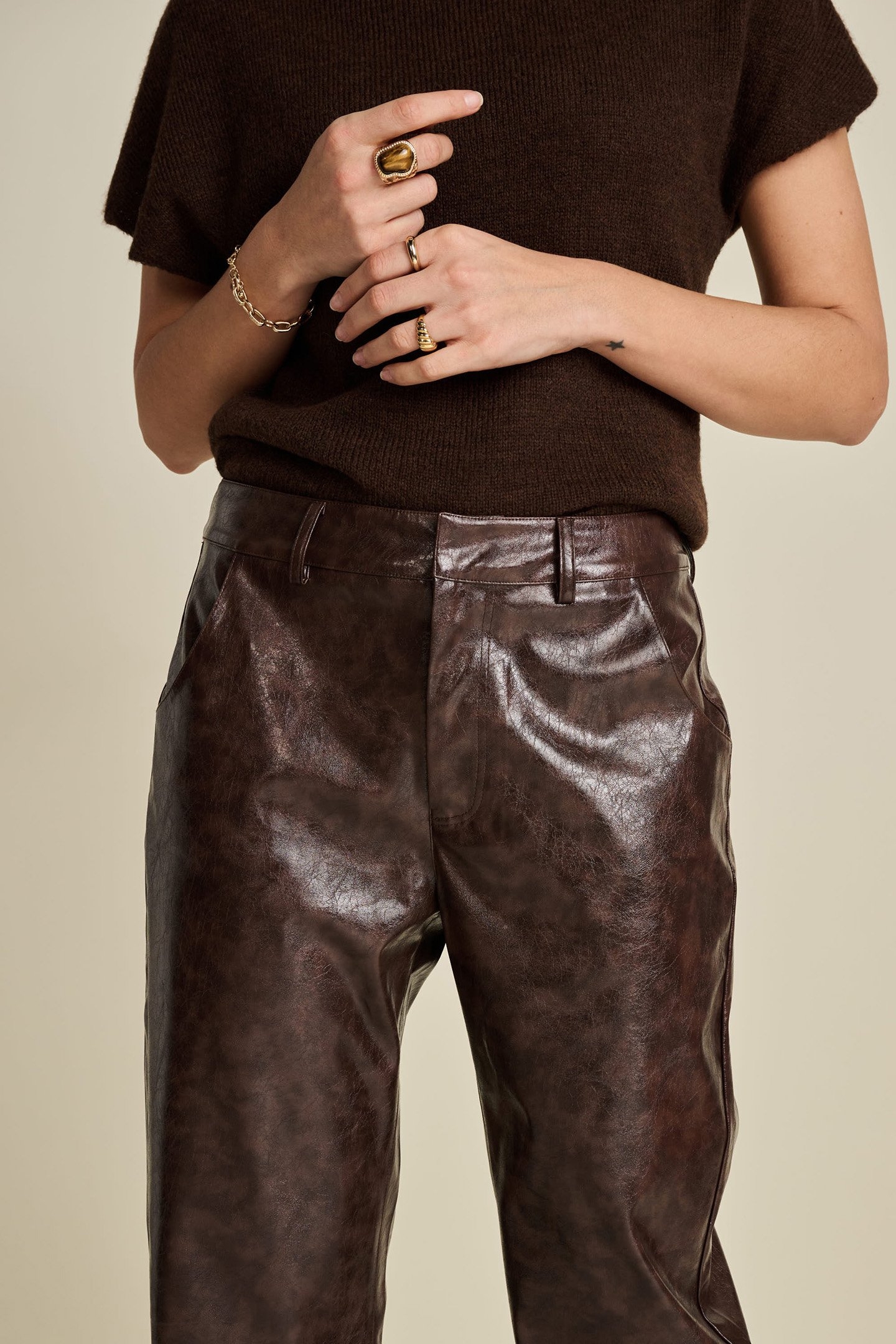 PANTS - FAUX LEATHER BROWN 5