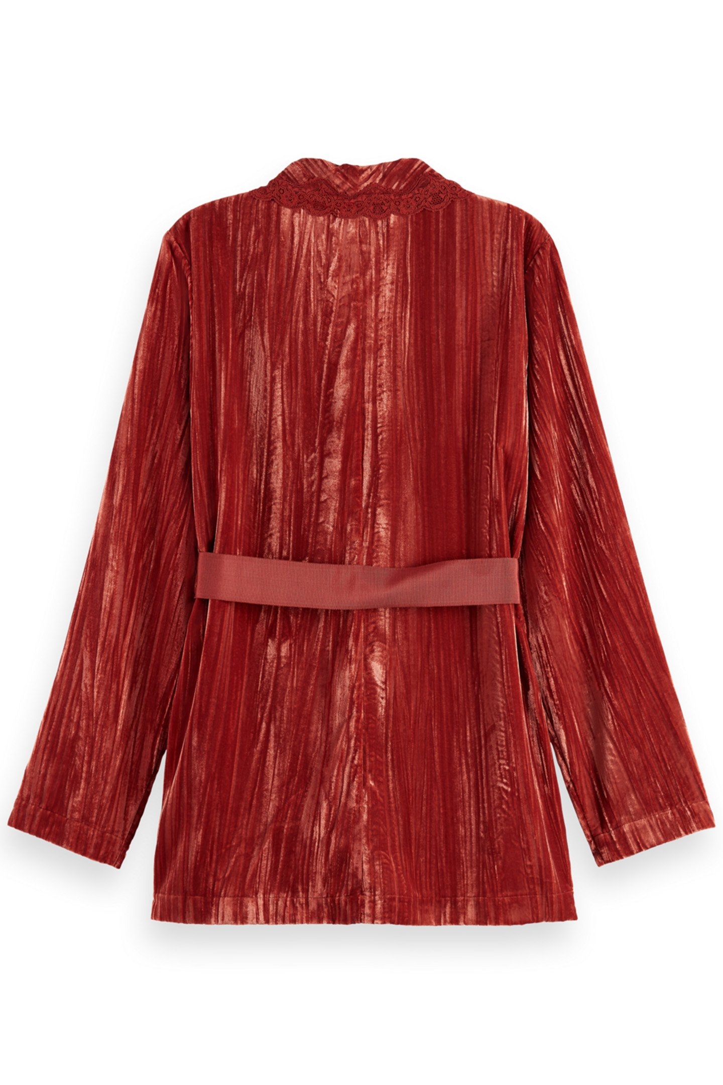 LACE TRIMMED VELVET PYJAMA BLAZER RUST 5