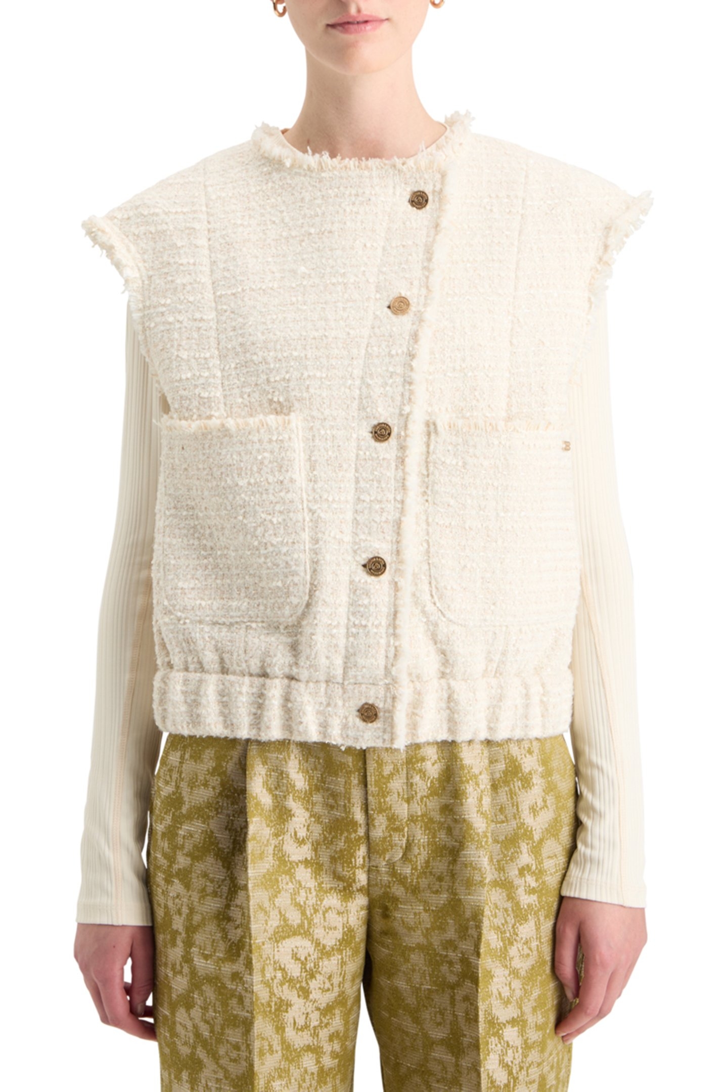 BOUCLE TWEED COLLARLESS GILET SOFT ICE MELANGE 1