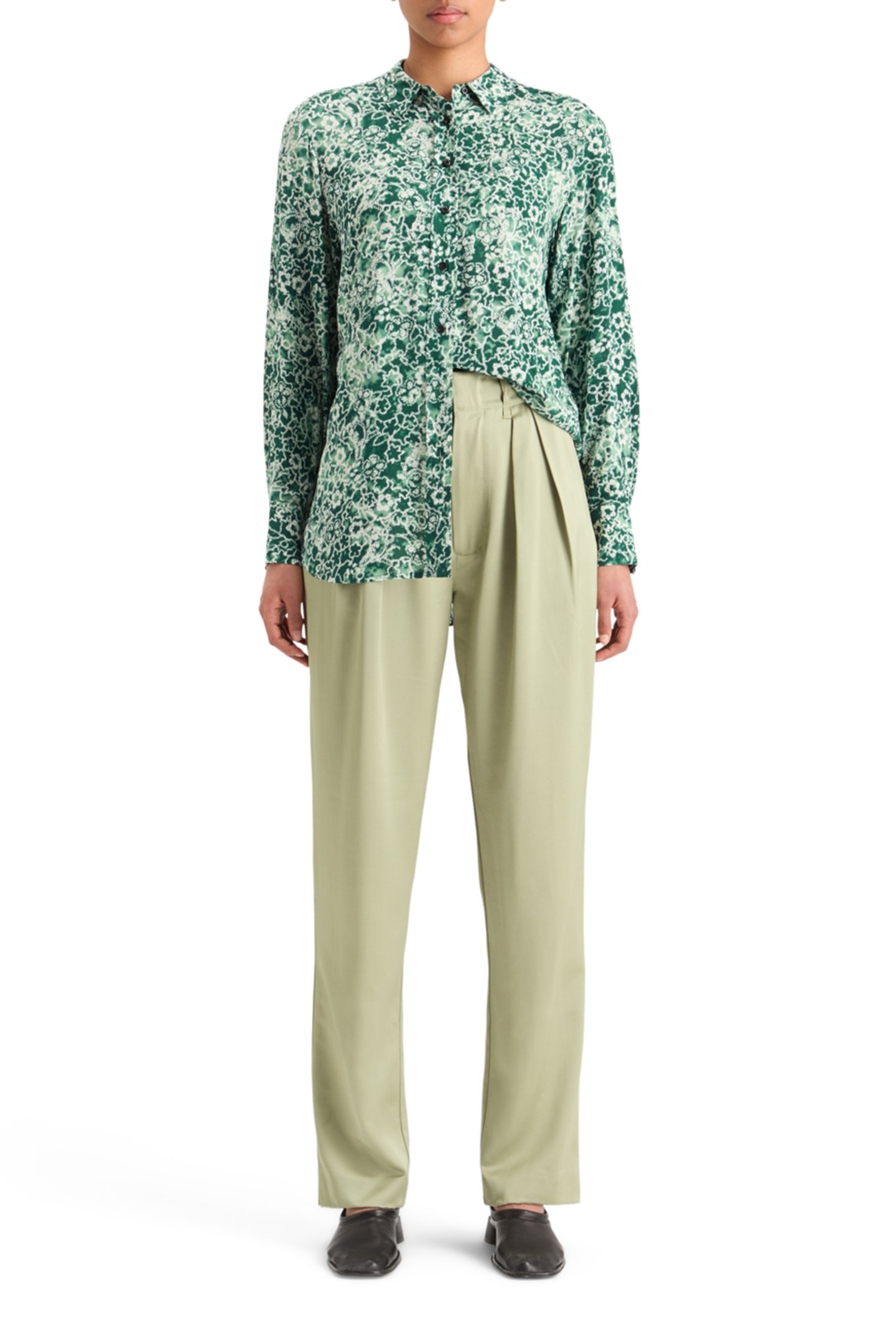 VISCOSE PRINTED RELAXED FIT SHIRT SHIBORI FLORAL GREEN 3