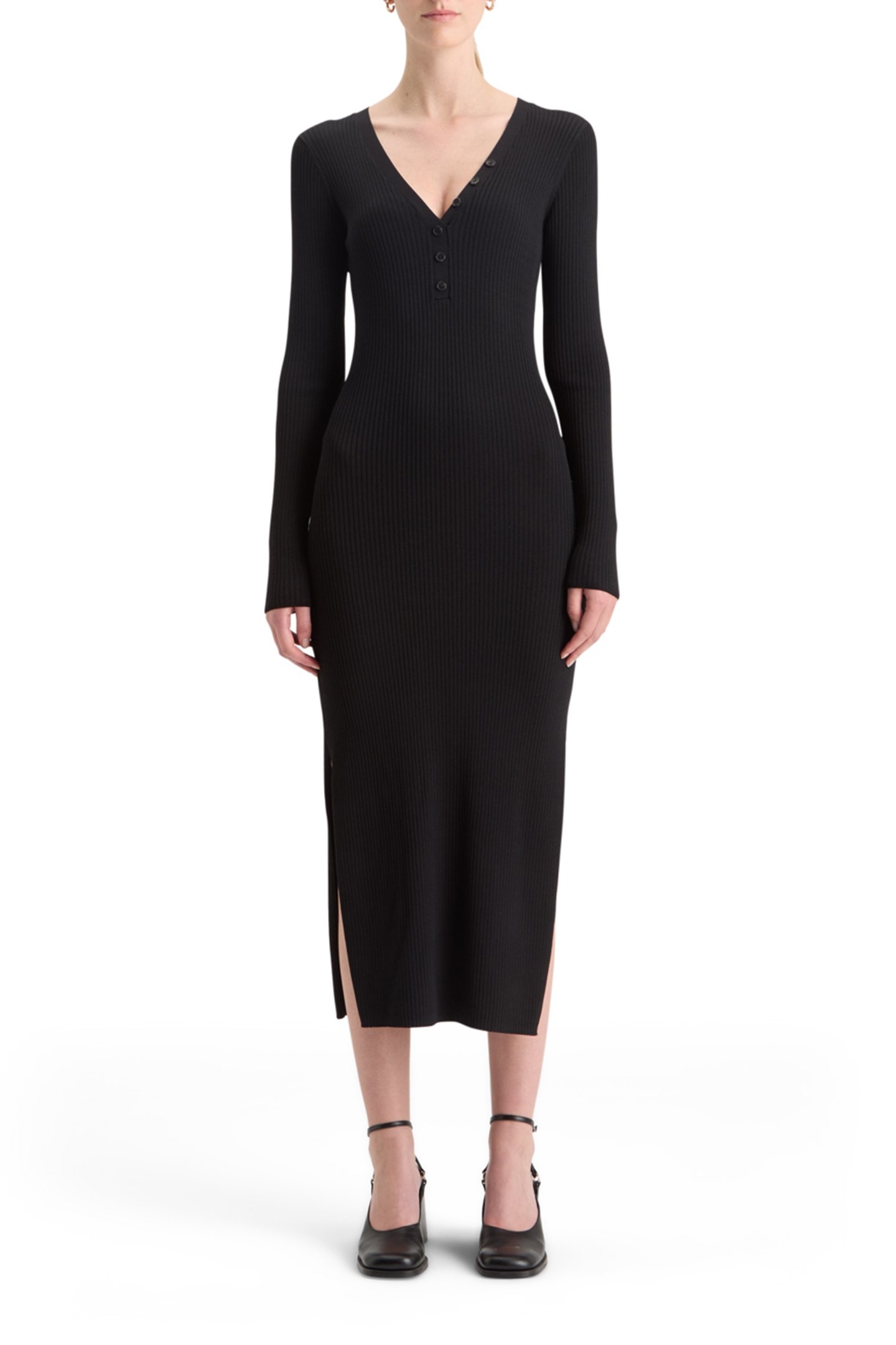 RIBBED KNITTED MIDI DRESS EVENING BLACK 1