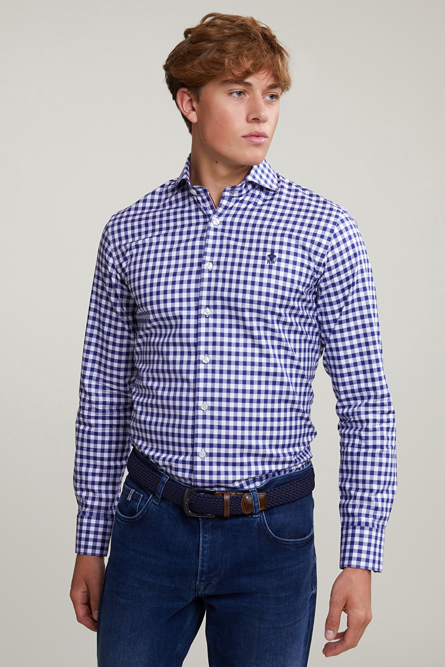 CUSTOM FIT CHECKED SHIRT IN BLUE/WHITE 1