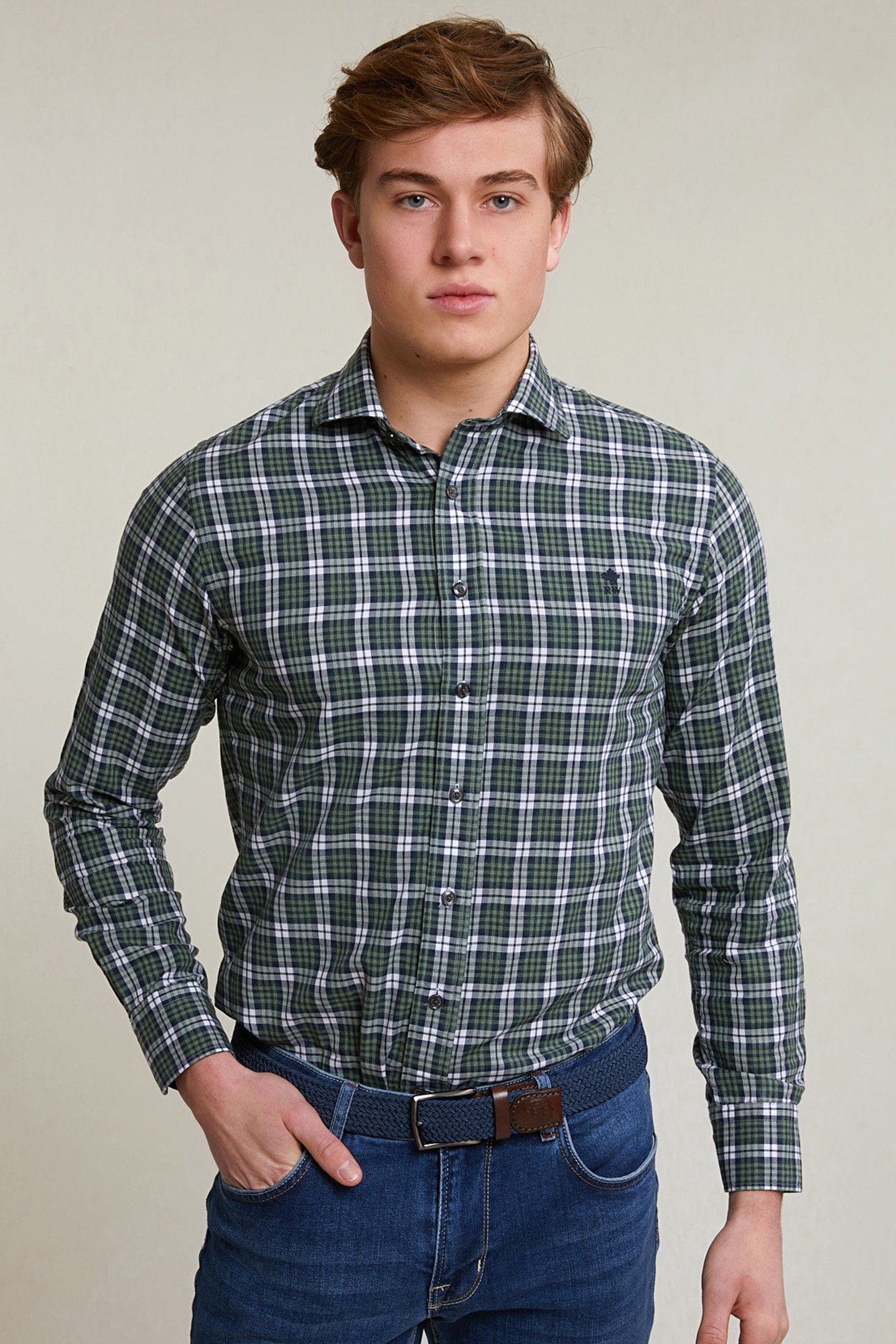 CUSTOM FIT CHECKED SHIRT GREEN/WHITE 1