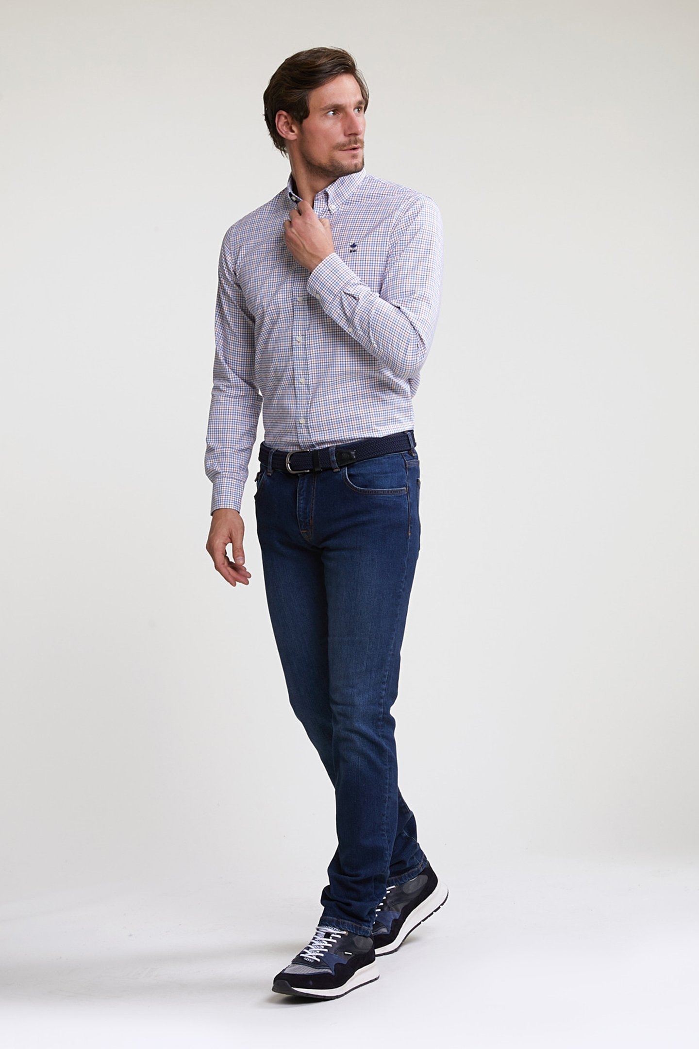 CUSTOM FIT CHECKED SHIRT BLUE/ORANGE 3