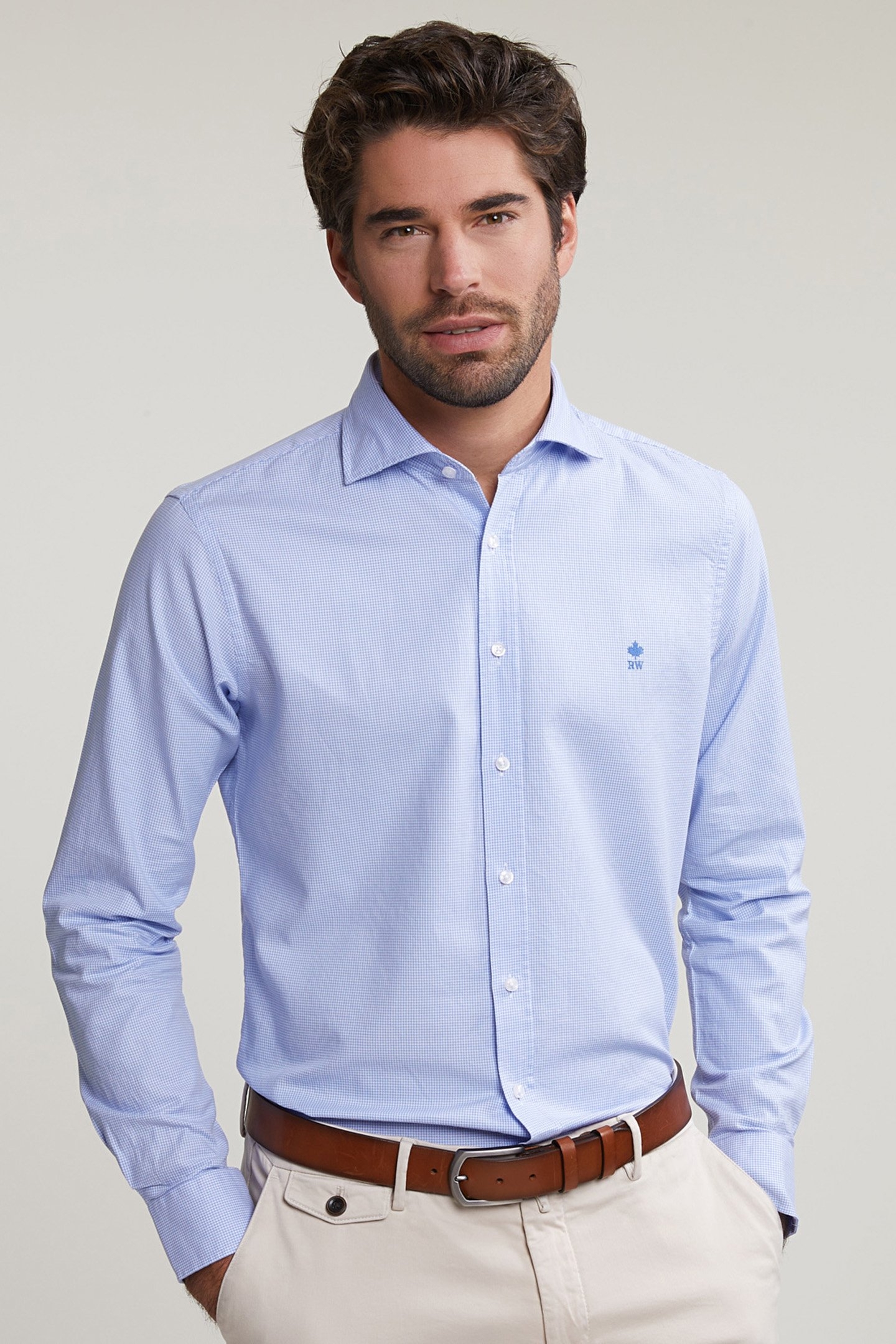 SLIM FIT CHECKED SHIRT BLUE/WHITE 1