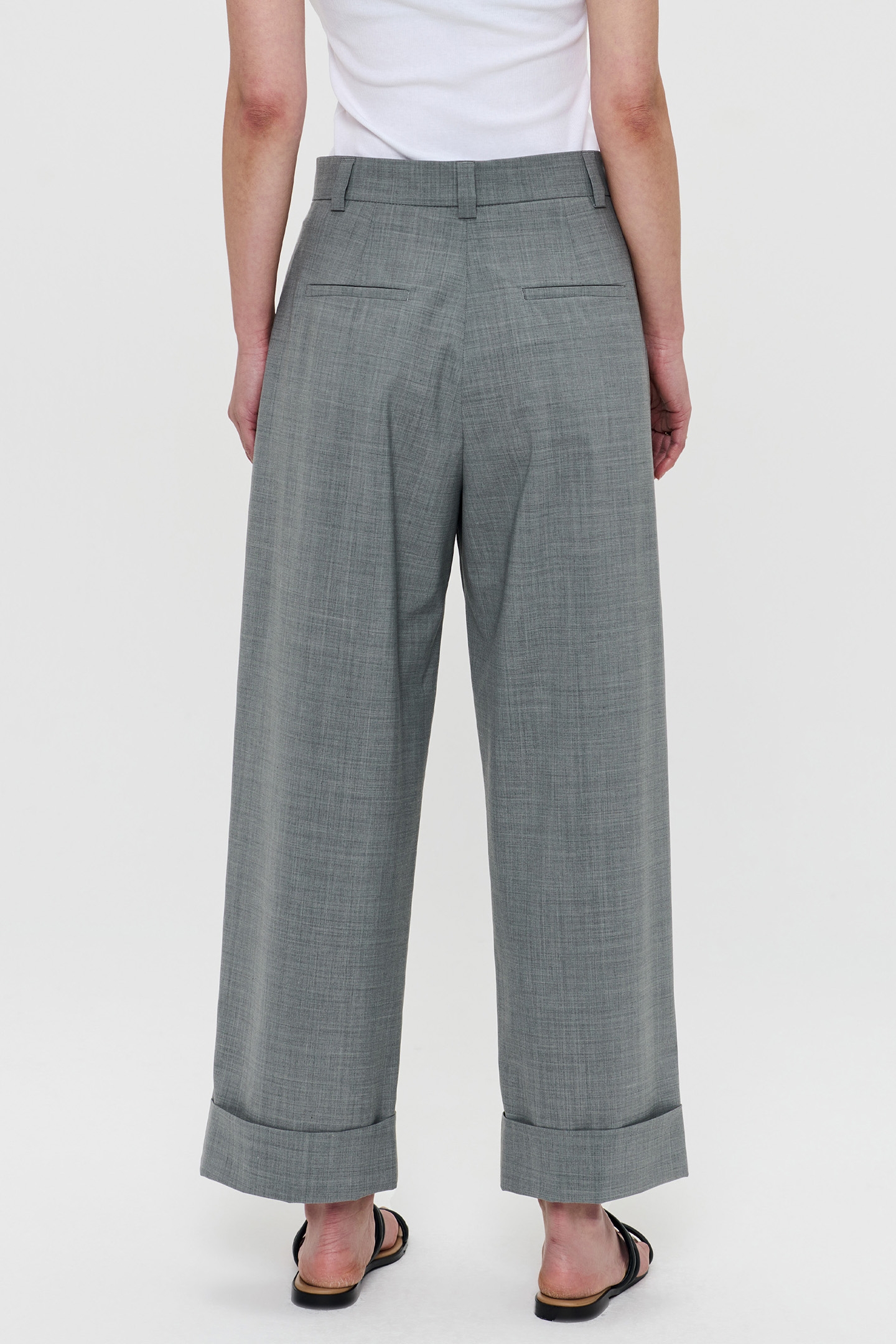 TROPICAL WOOL STRAIGHT PANTS GREY MELANGE 2