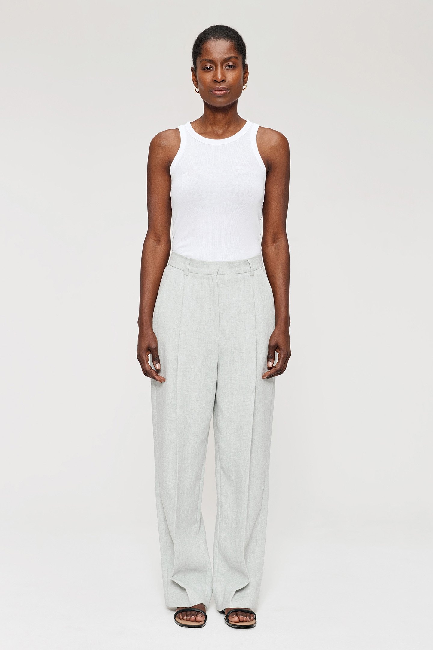 MELANGE LINEN STRAIGHT PANTS LIGHT GREY MELANGE 1