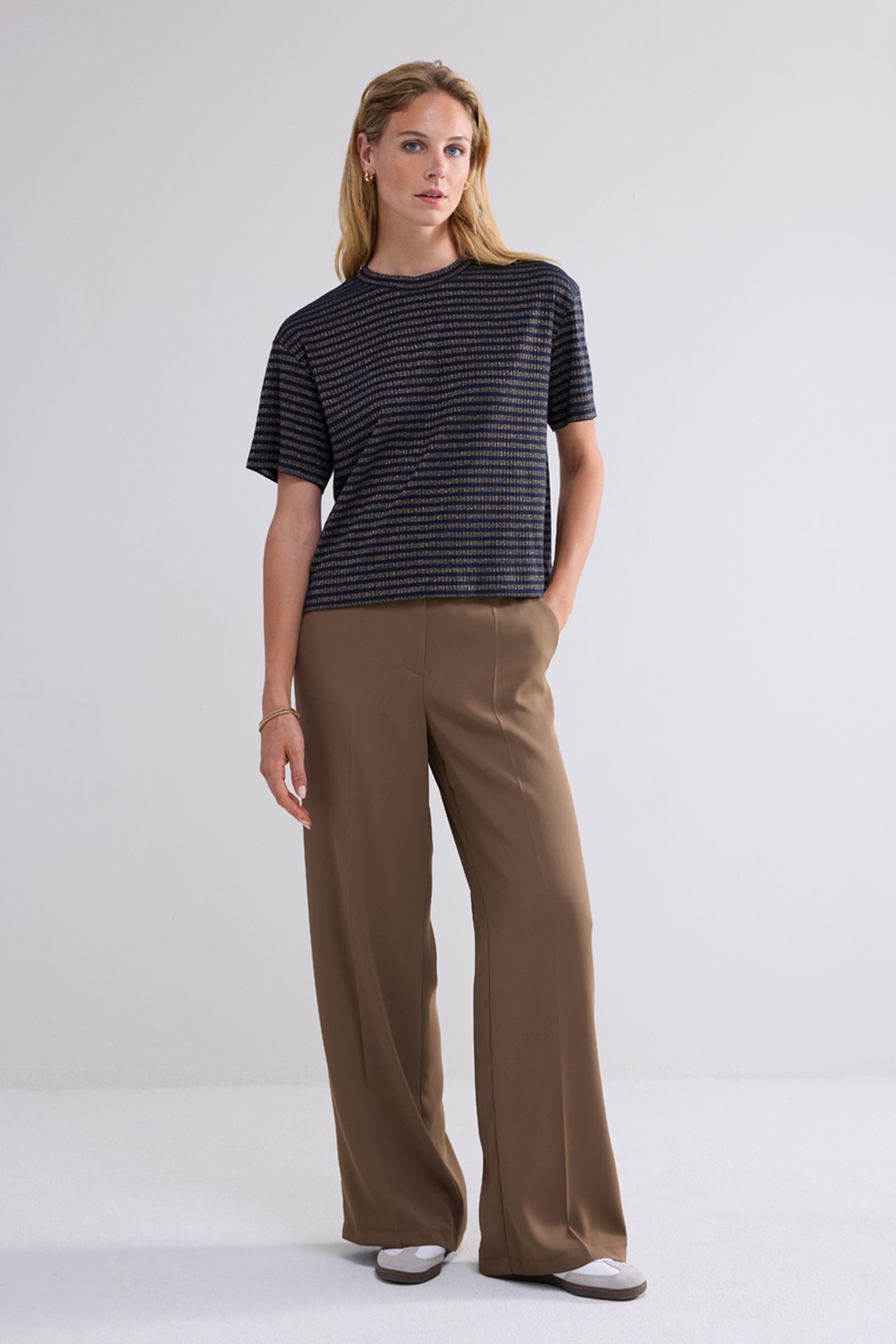 SHORTSLEEVE TOP LUREX RIB STRIPE MIDNIGHT BLUE 1