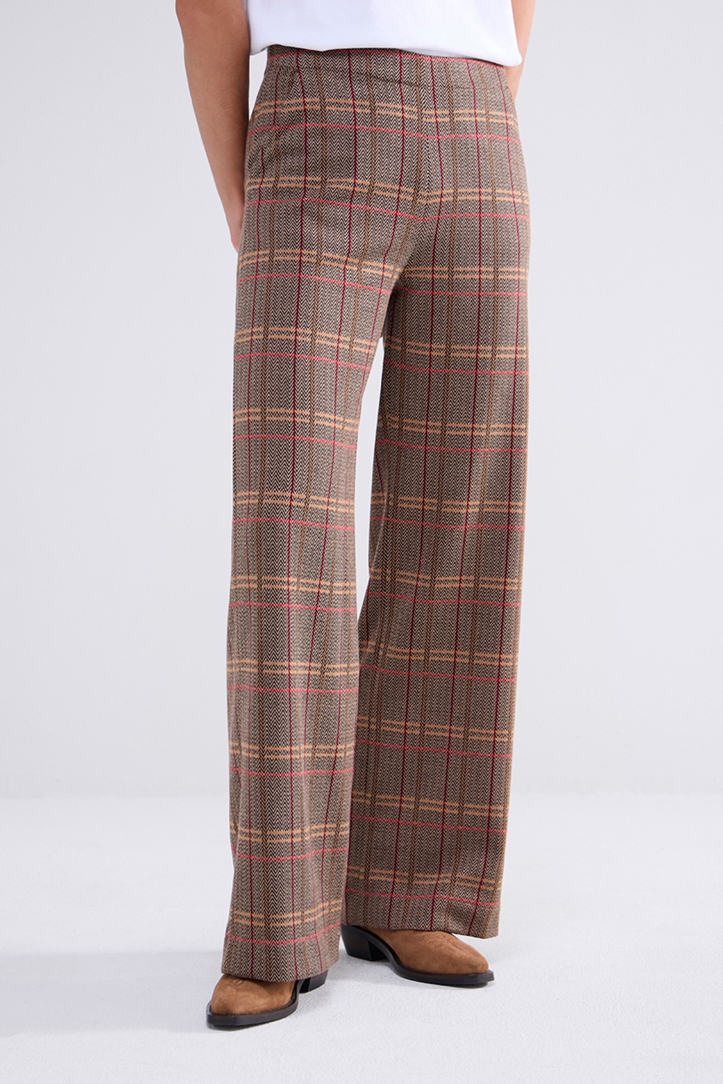 WIDE LEG PANTS CHECK JACQUARD CARAMEL COFFEE 1