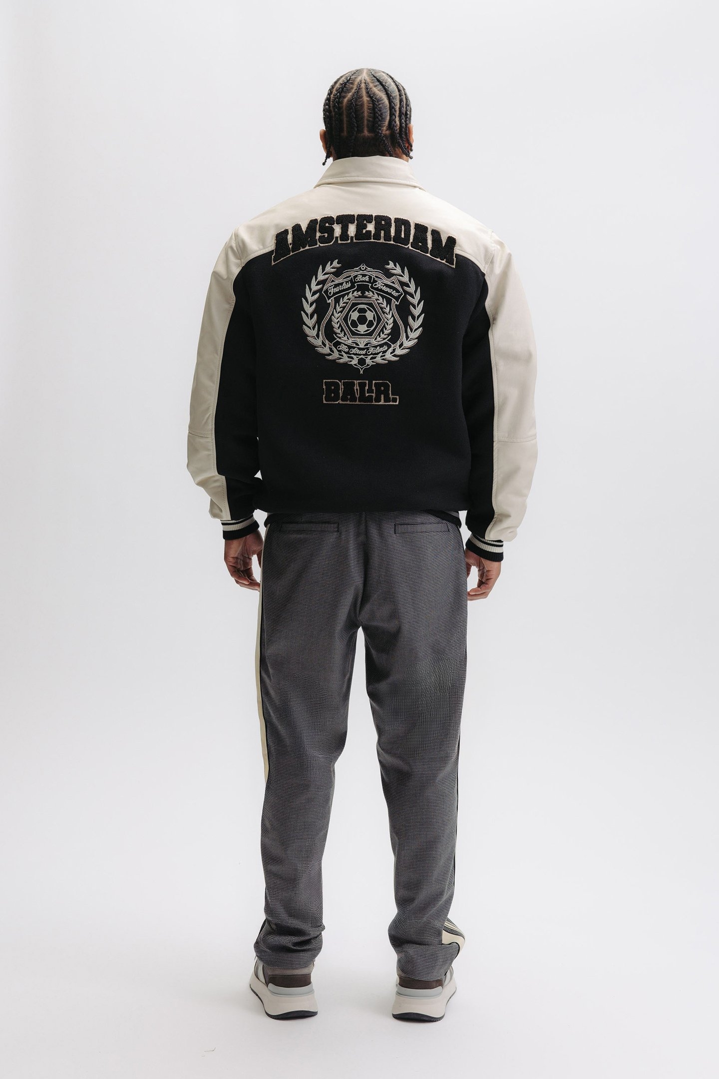 PHIL LEATHER BOMBER JACKET EGRET/JET BLACK 2