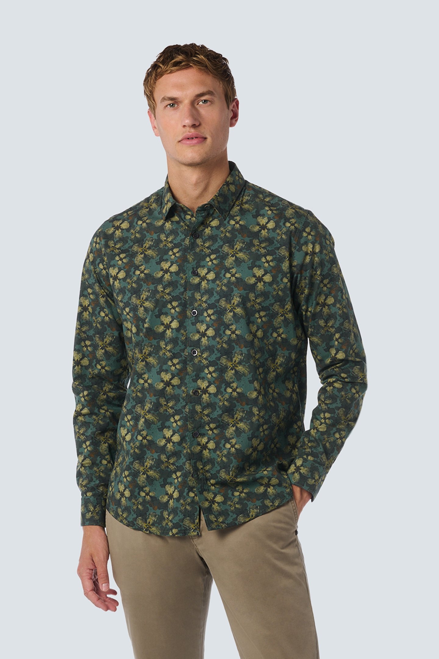 SHIRT STRETCH ALLOVER PRINTED DARK GREEN 1
