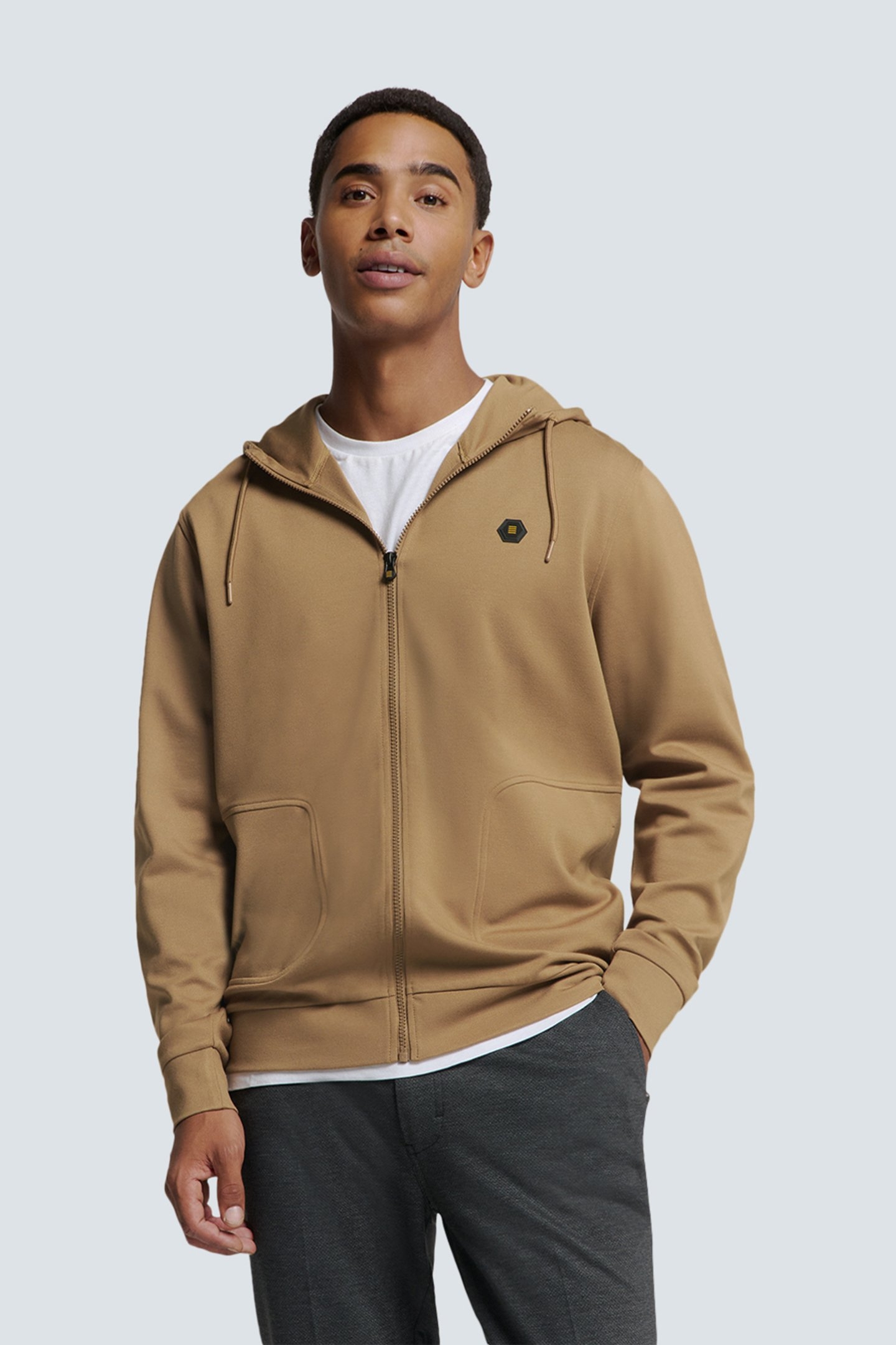 SWEATER FULL ZIPPER HOODED KHAKI 1