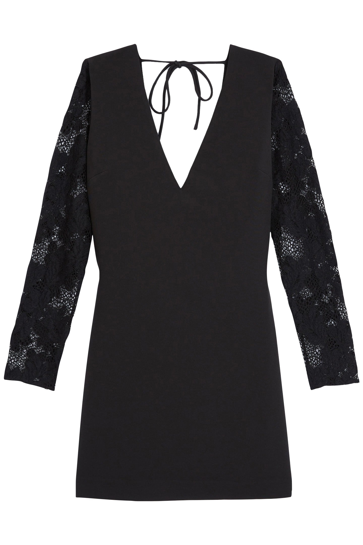 SHORT DRESS WITH LACE SLEEVE AND FRONT NECKLINE BLACK 4
