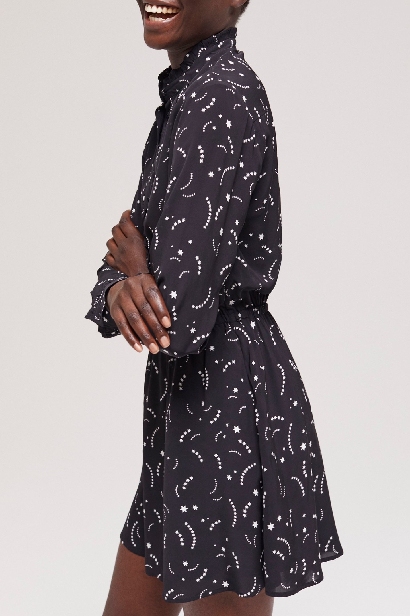 COMET PRINT LONG-SLEEVED SHORT DRESS BLACK WHITE 4