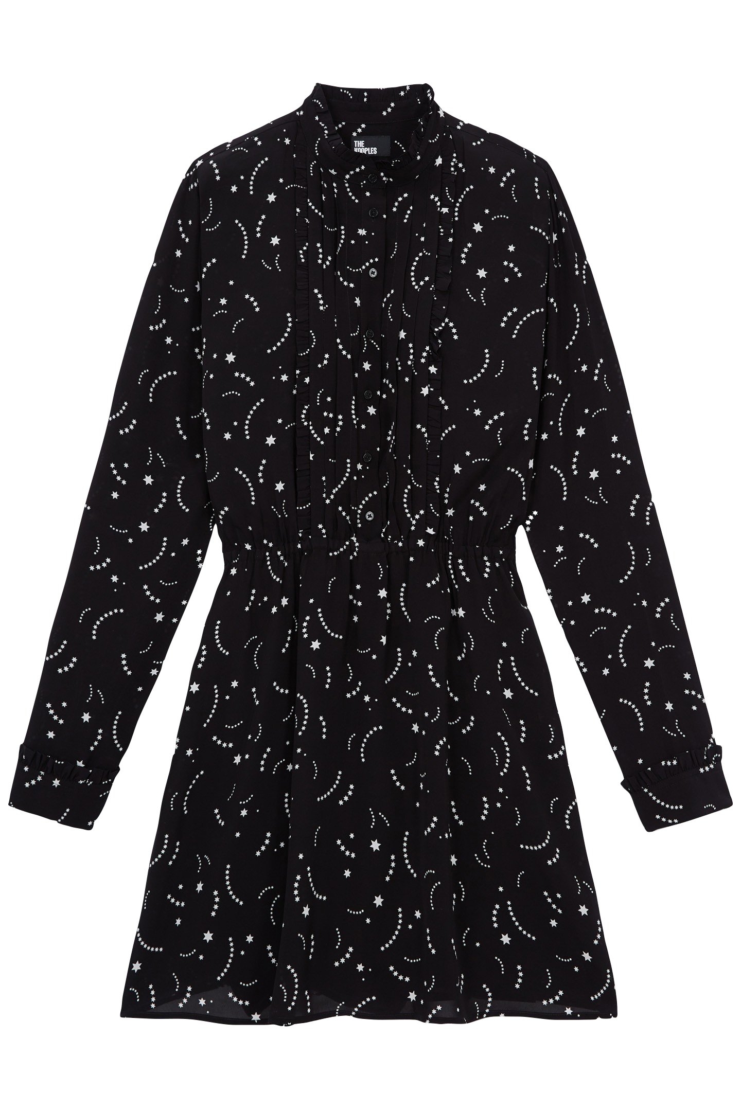 COMET PRINT LONG-SLEEVED SHORT DRESS BLACK WHITE 3