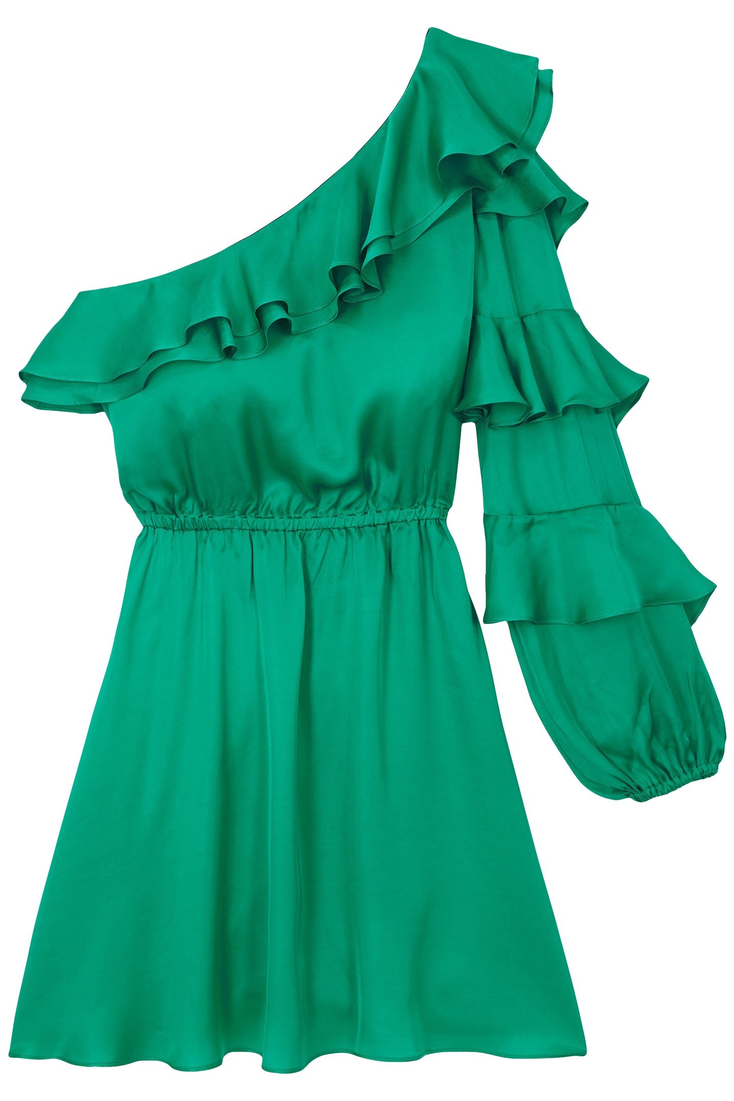 SHOULDER DRESS WITH LONG SLEEVES AND RUFFLES GREEN 3