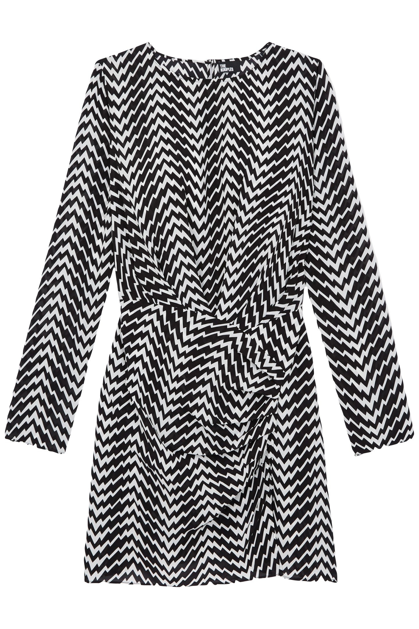 ZIG ZAG PRINT LONG SLEEVE SHORT DRESS BLACK WHITE 1