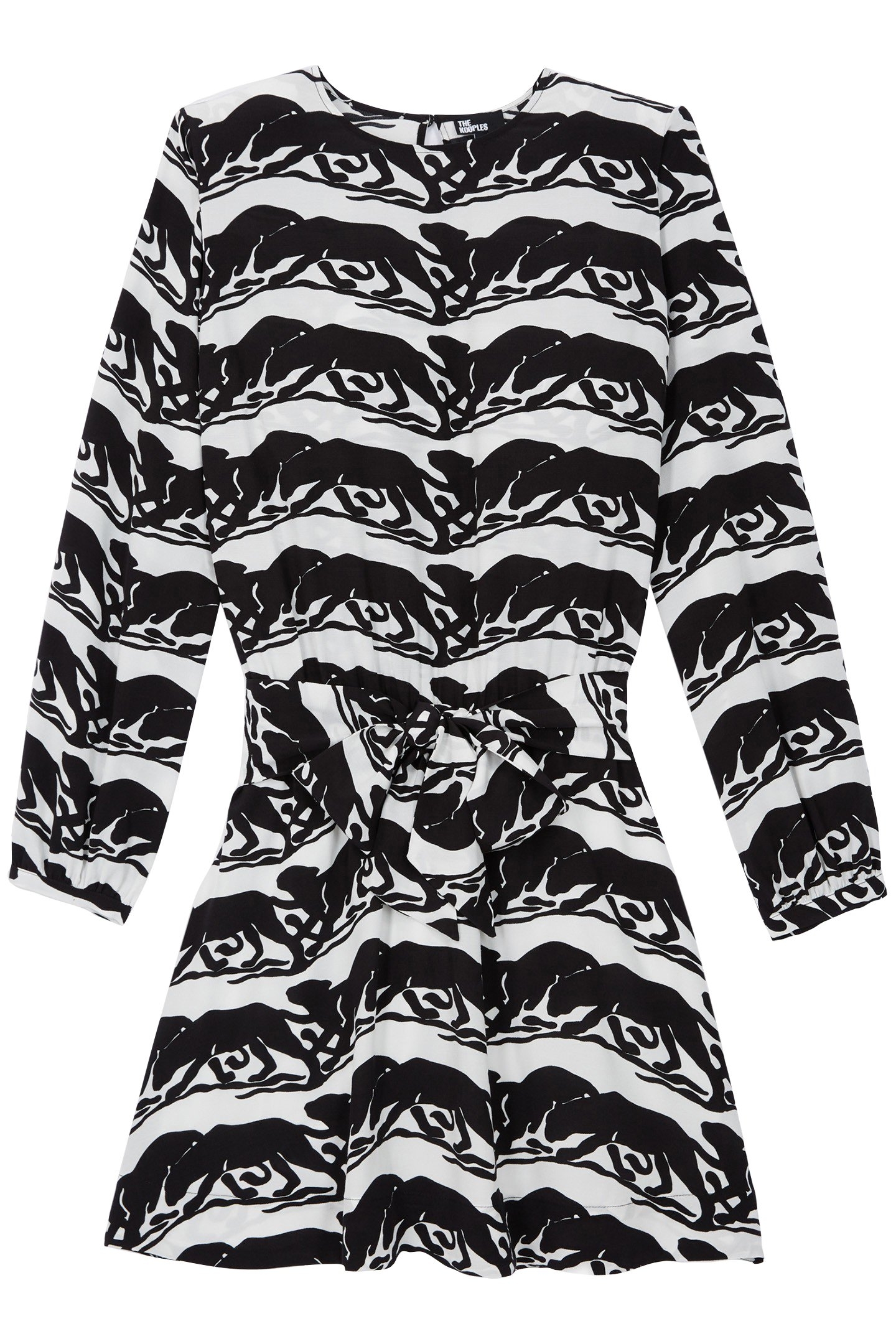 LONG-SLEEVED KNOTTED SHORT DRESS BLACK/WHITE 1