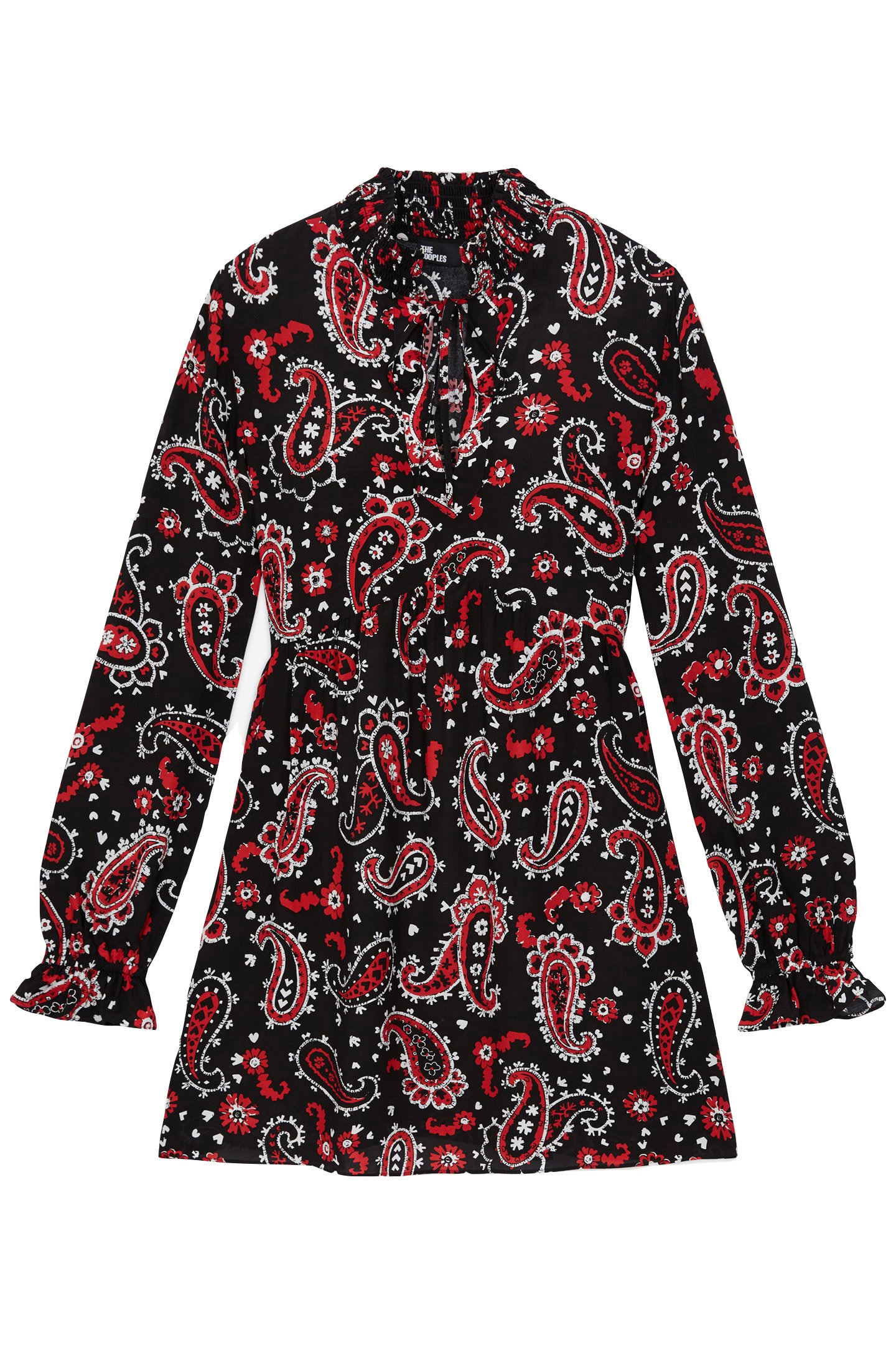 ROBE EVASEE A COL SMOCKE BLACK-RED 1