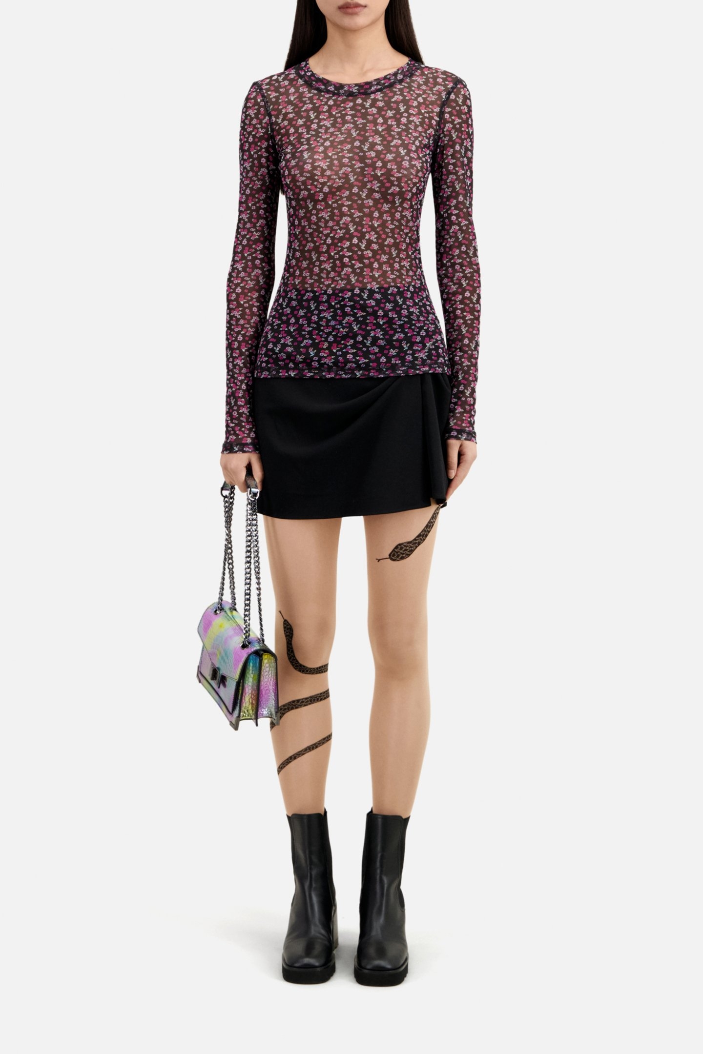 MESH TOP WITH PRINT BLACK/PINK 2