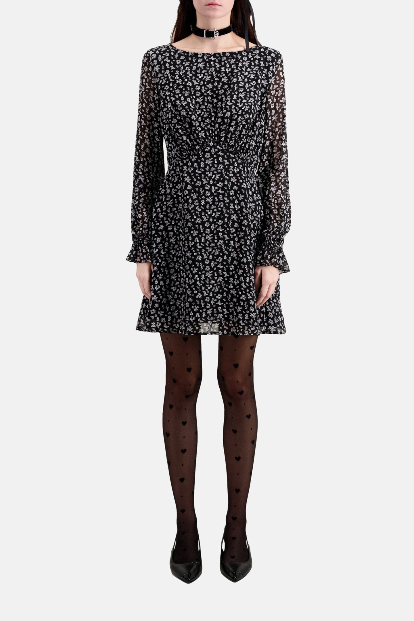 SHORT DRESS WITH LONG SLEEVES BLACK-ECRU 2
