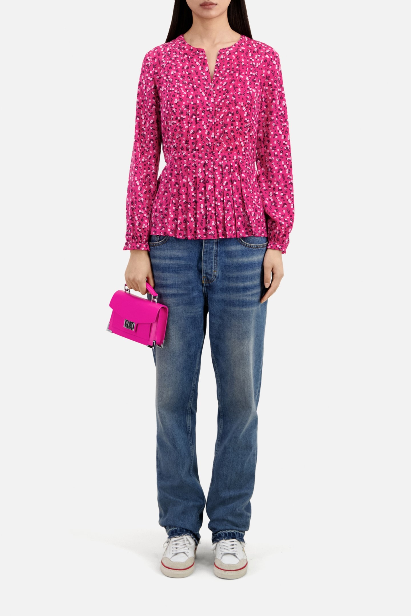 LONG SLEEVE TOP WITH PLEATED DETAIL PINK BLACK 2