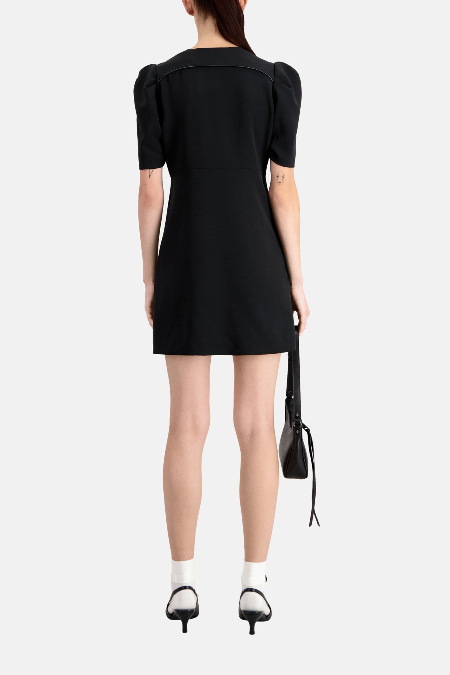 SHORT DRESS WITH LEATHER PIPING BLACK 3