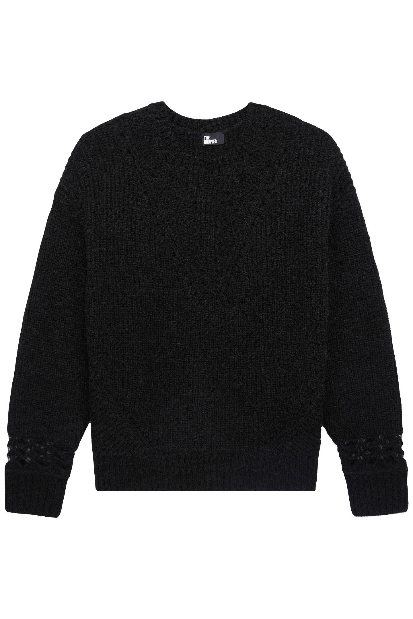 ROUND NECK SWEATER IN PEARL AND POINTELLE RIB BLACK 3