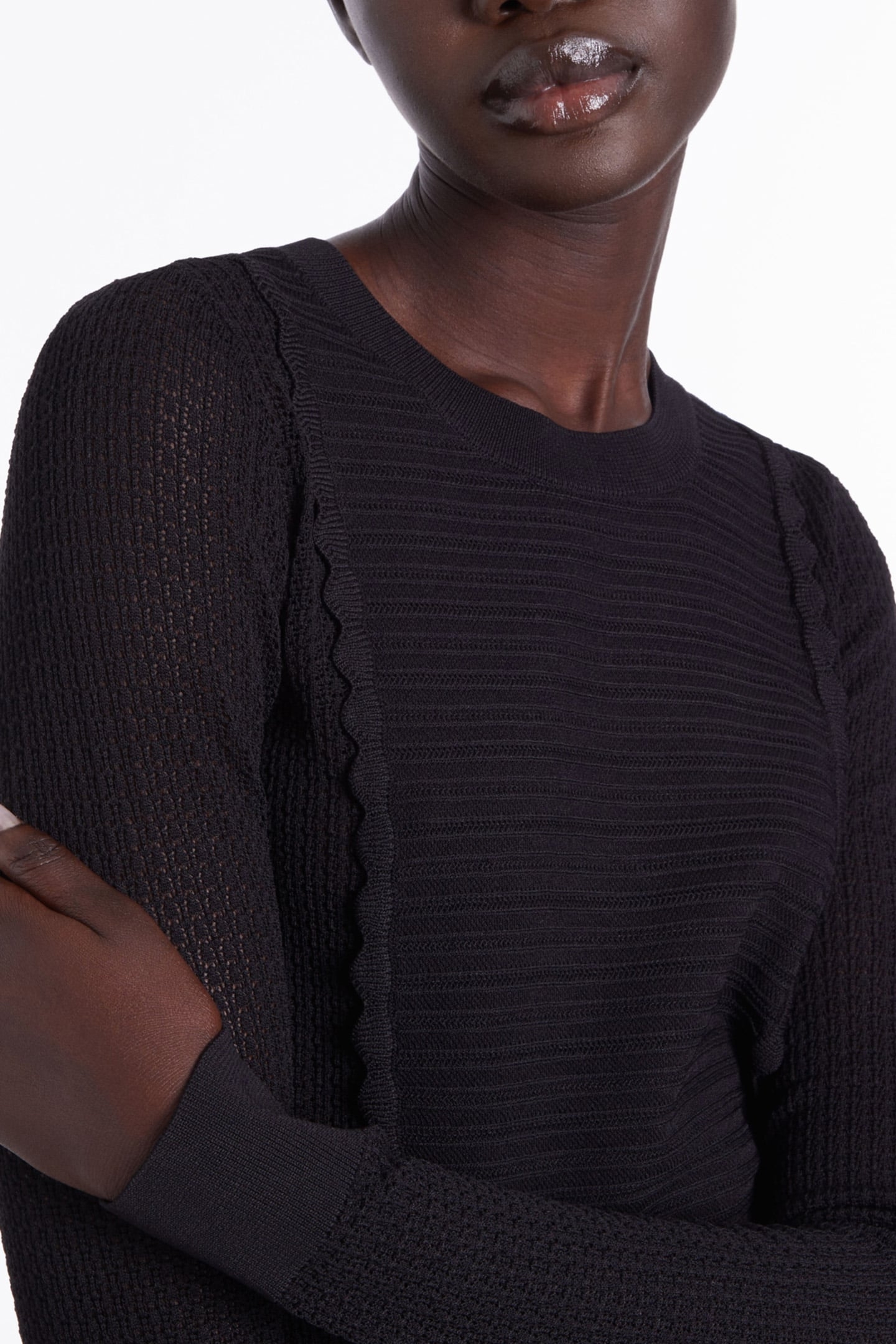 LONG-SLEEVED KNIT TOP WITH DOTS AND OTTOMAN BLACK 5