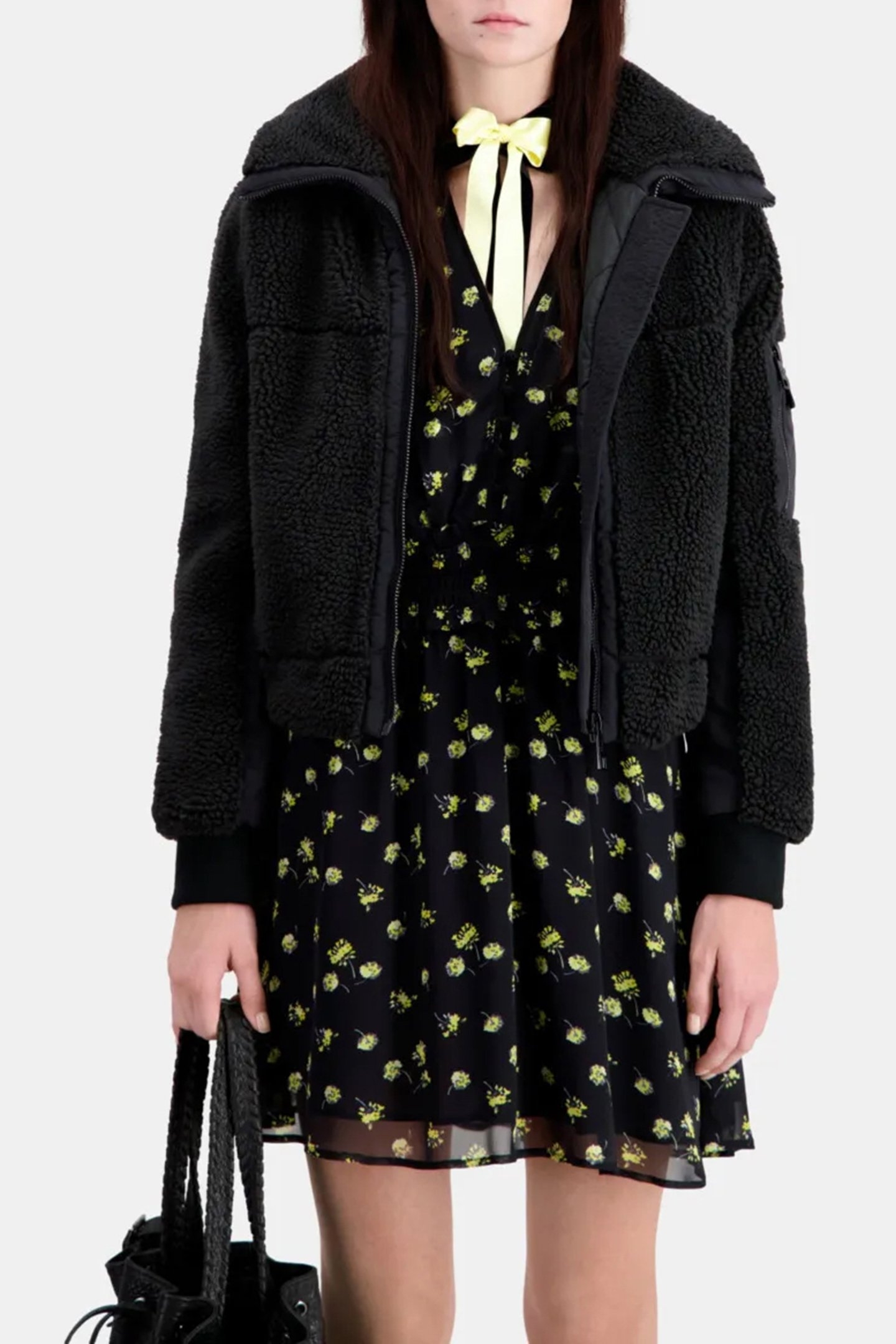 FAUX FUR AND NYLON JACKET BLACK 1