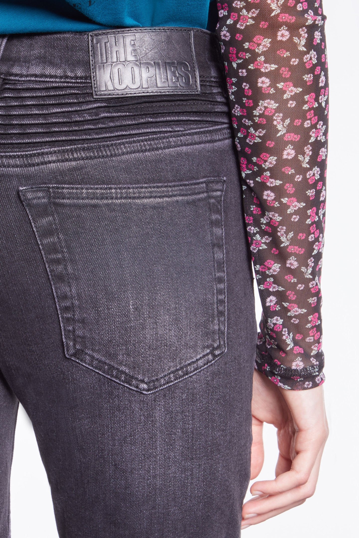 SLIM BLACK DENIM MOTORCYCLE JEANS 5