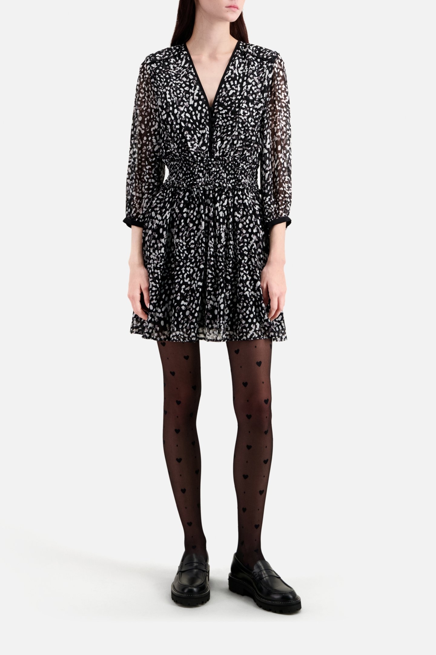 SHORT DRESS WITH 3/4 SLEEVES BLACK WHITE 5