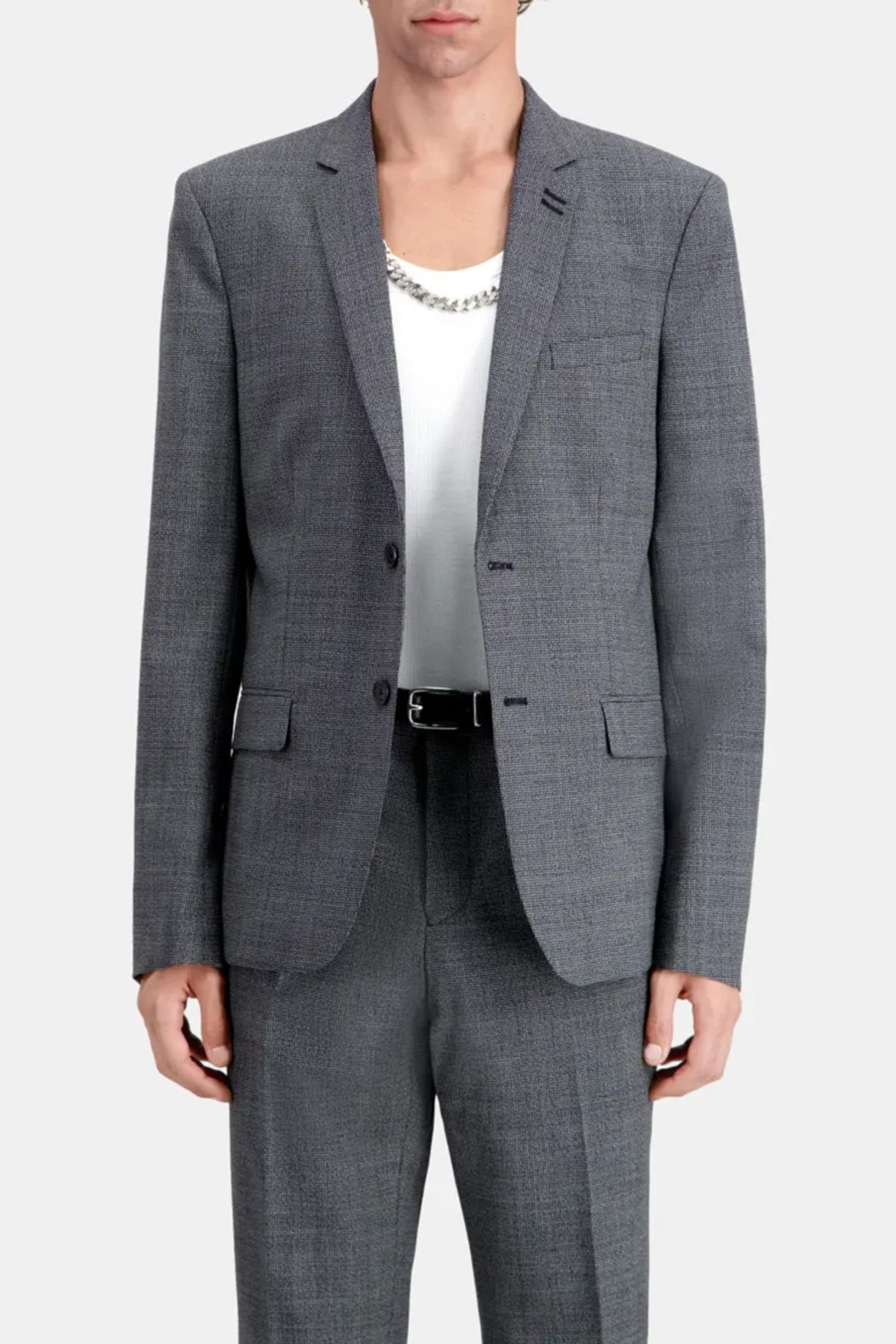 FITTED CHECKED SUIT JACKET BLACK-ECRU 1