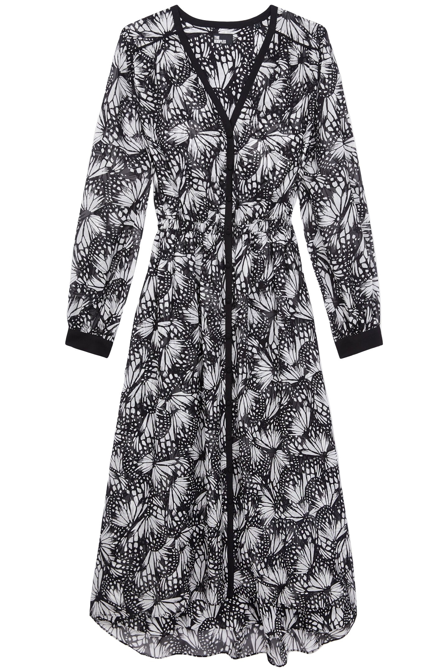 LONG-SLEEVED BUTTON-DOWN DRESS BLACK WHITE 3