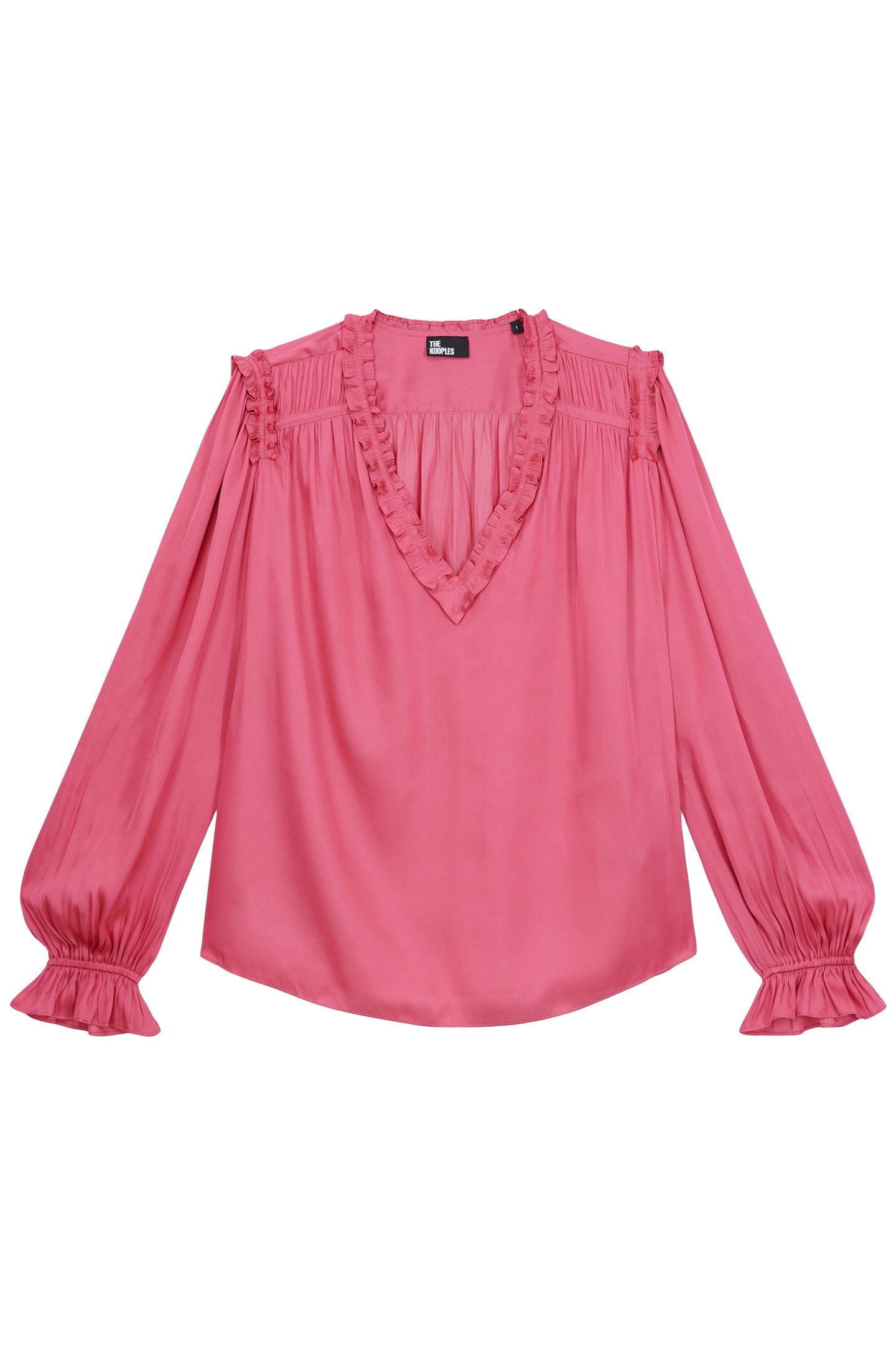 LONG SLEEVE V-NECK TOP WITH FRILLS PINK 4