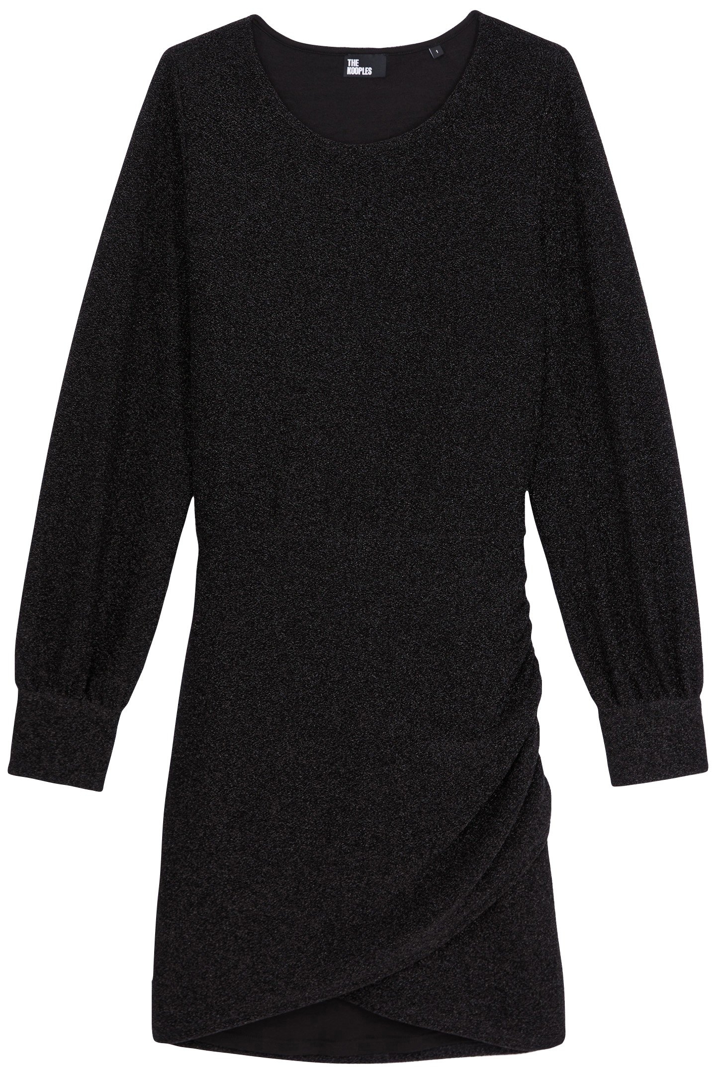 SHORT SEQUIN DRESS WITH DRAPED SKIRT BLACK 1