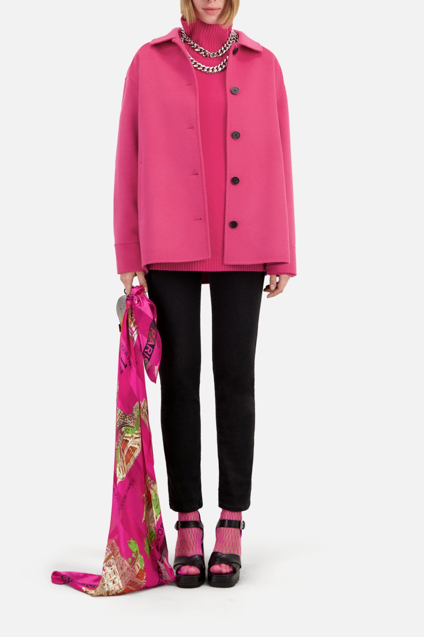 FRINGE DOUBLE FACE JACKET FUSHIA 2