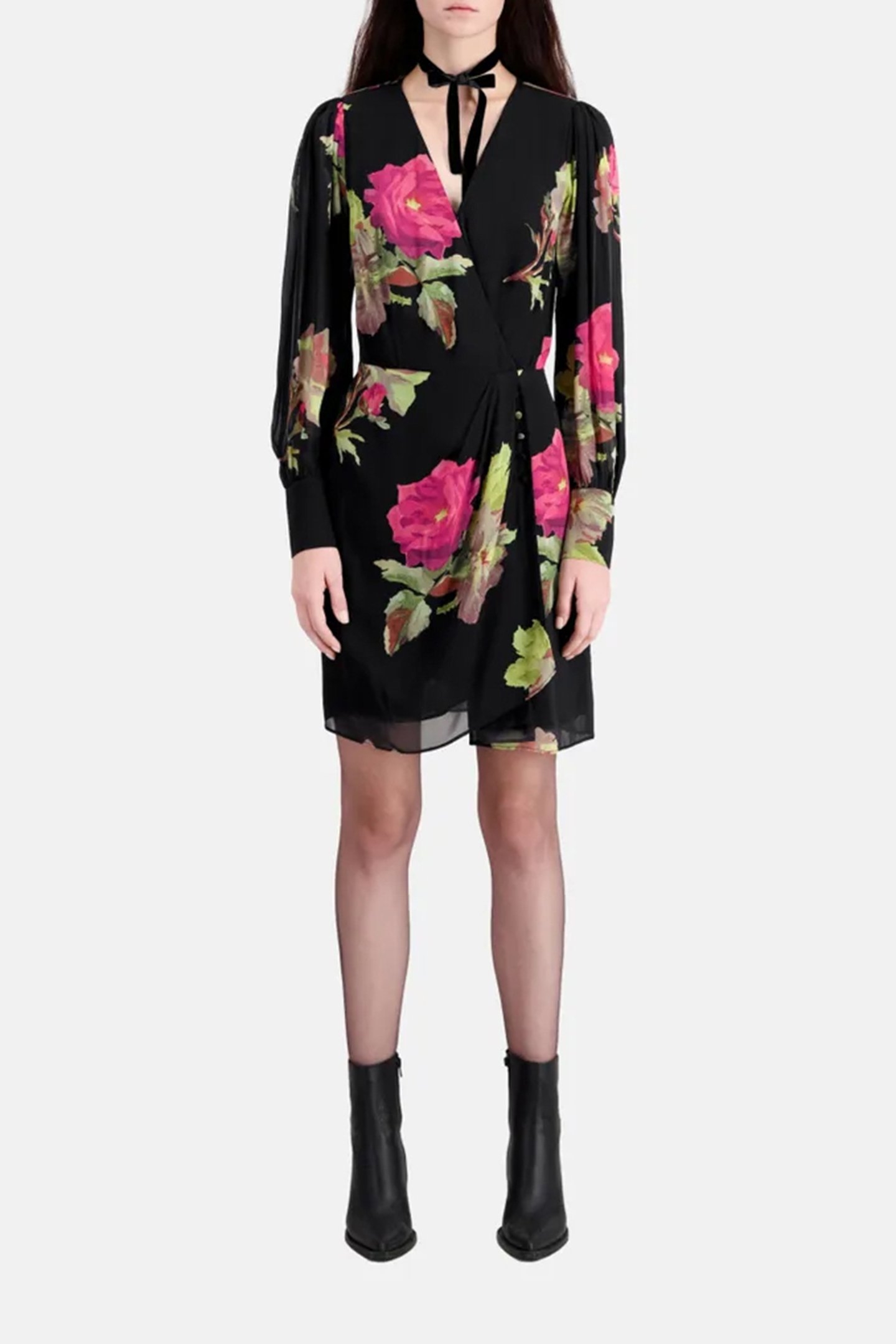 SHORT WRAP DRESS PINK BLACK 1